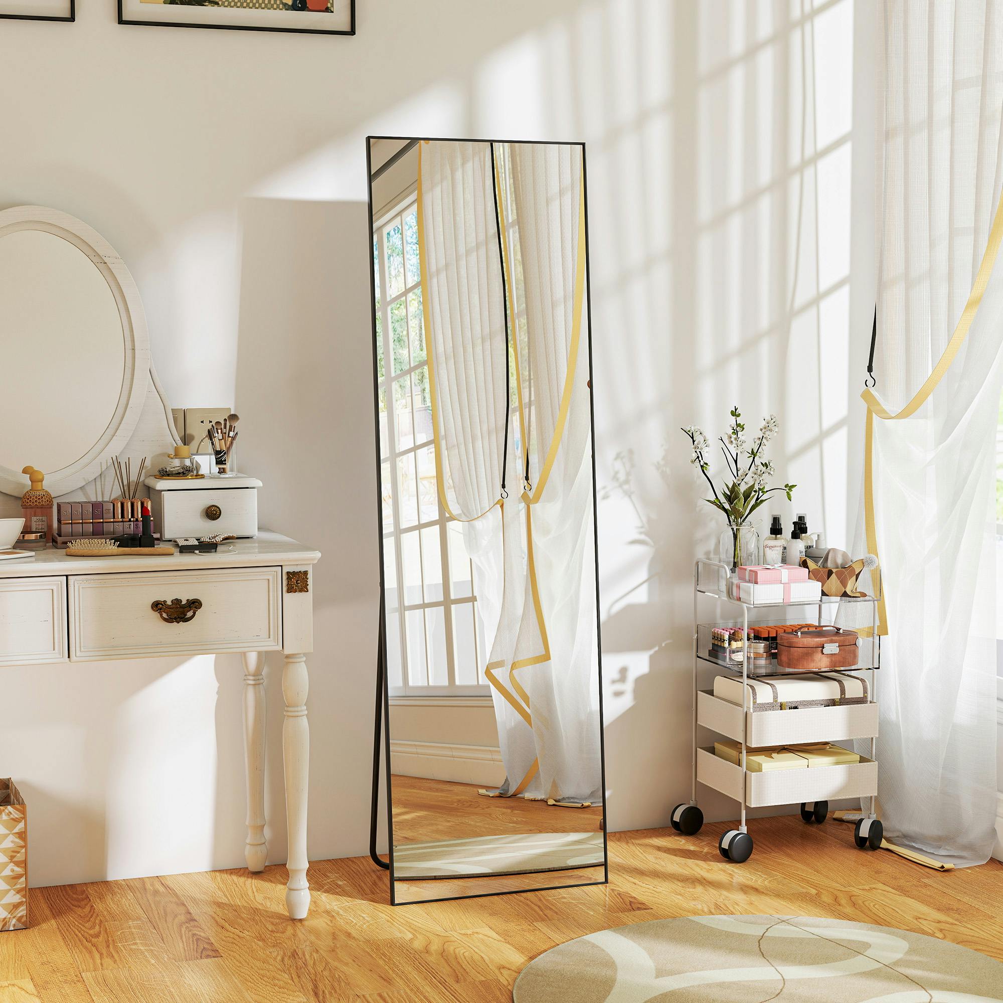 Rackhams Black Full Length Mirror, Standing Or Wall-Mounted Dressing Mirror,
