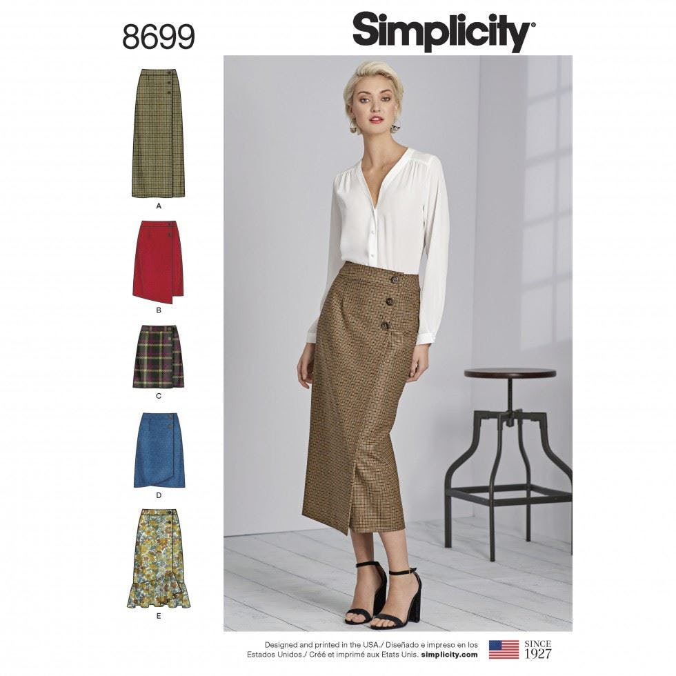 Simplicity Women's Sewing Pattern 8699, Skirts For H5 (6-8-10-12-14) - Easy - R5 (14-16-18-20-22)