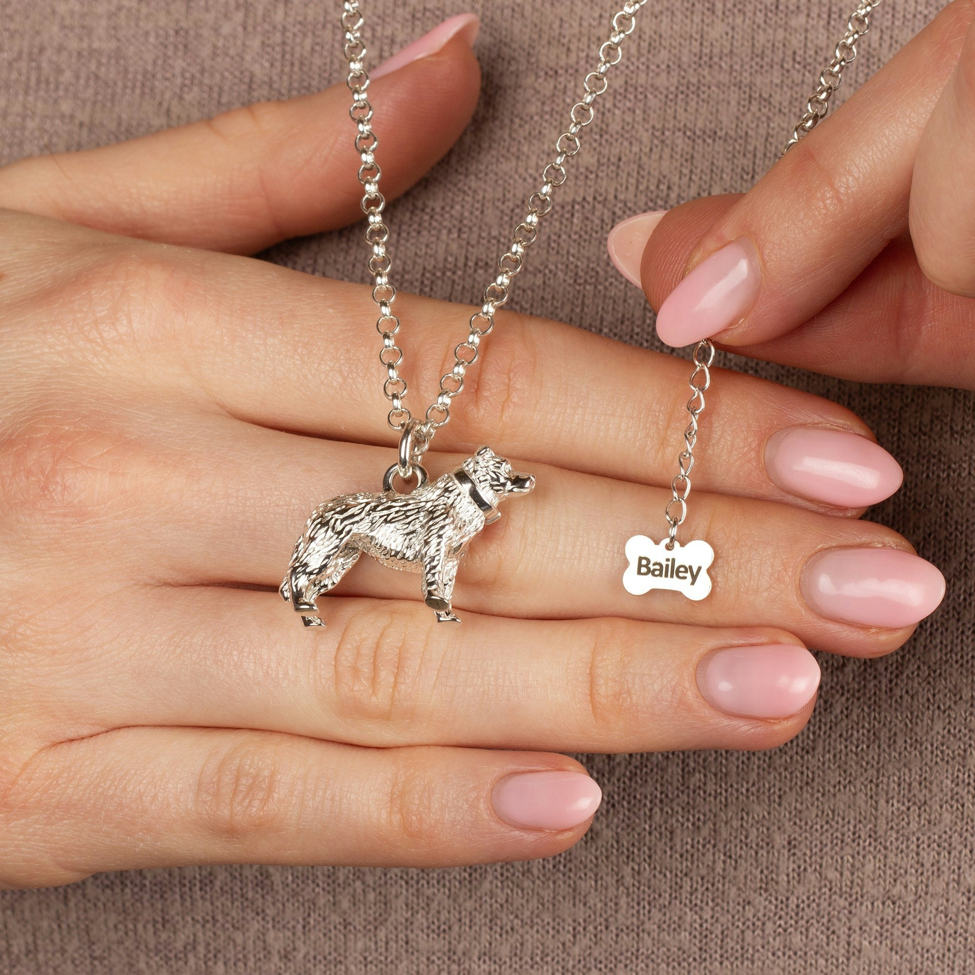 Mylee London Silver Extra Large Border Collie Necklace - Personalised - Yes