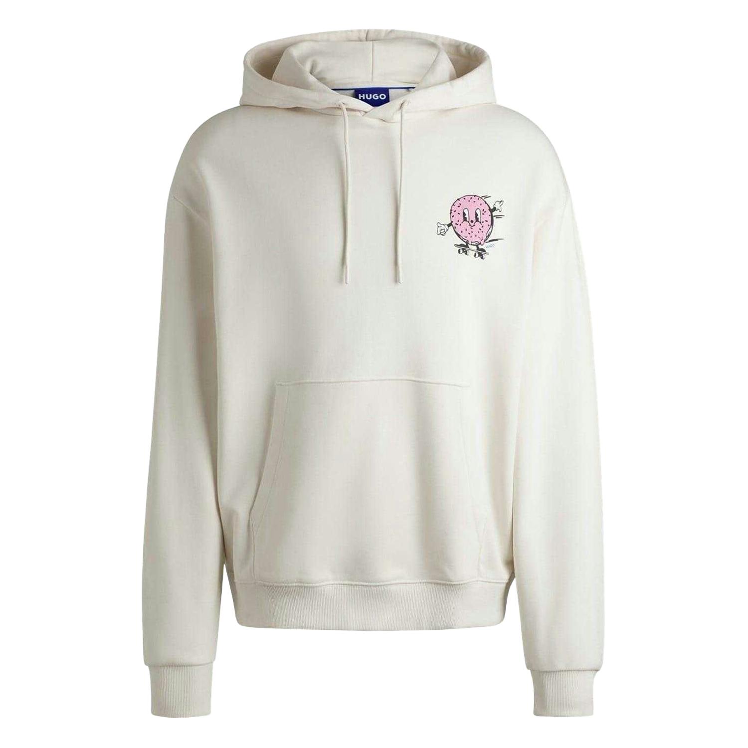 Hugo Men's White Namiko Regular Drawstring Hoodie - S - 100% Cotton