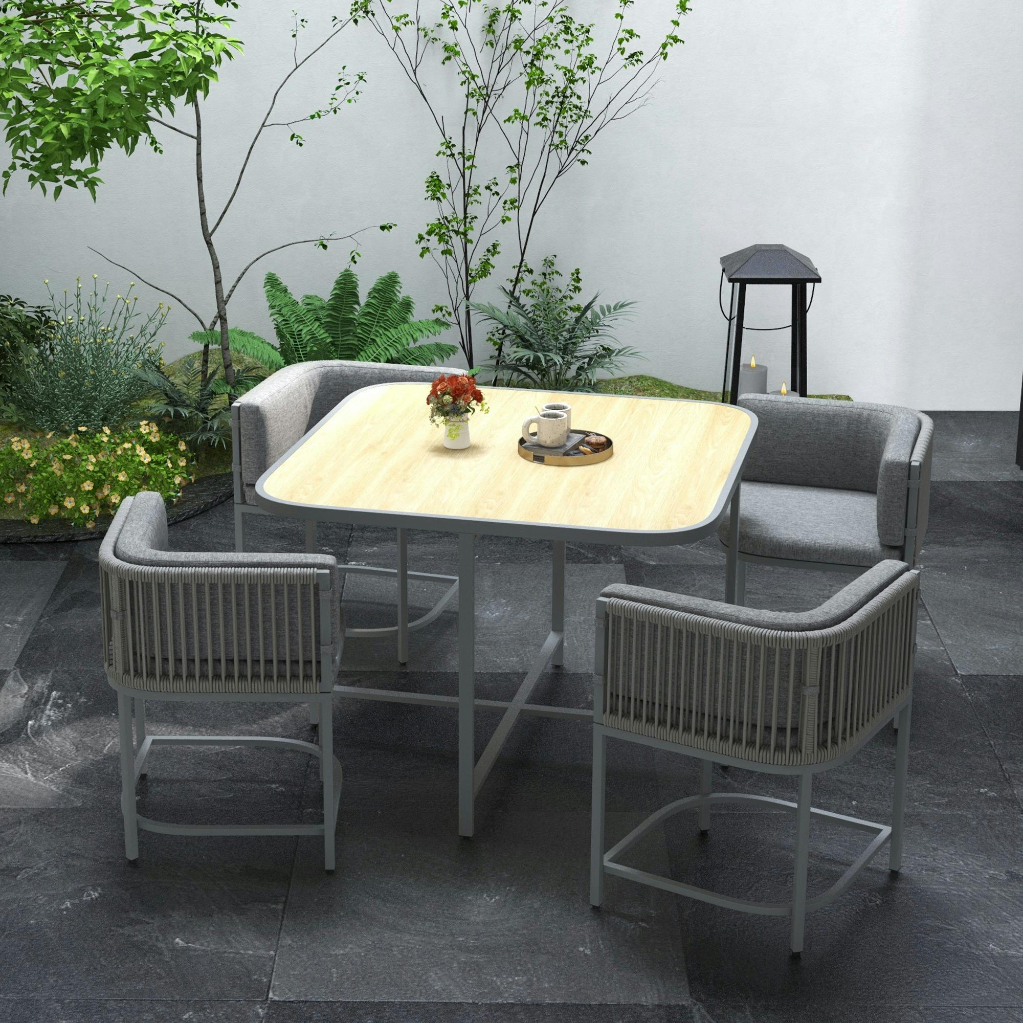 Rackhams Grey 4 Seater Rattan Dining Set With Cushions, - Galvanised Steel, Pe Rattan, Polyester - 100Cmx100cmx72.5cm