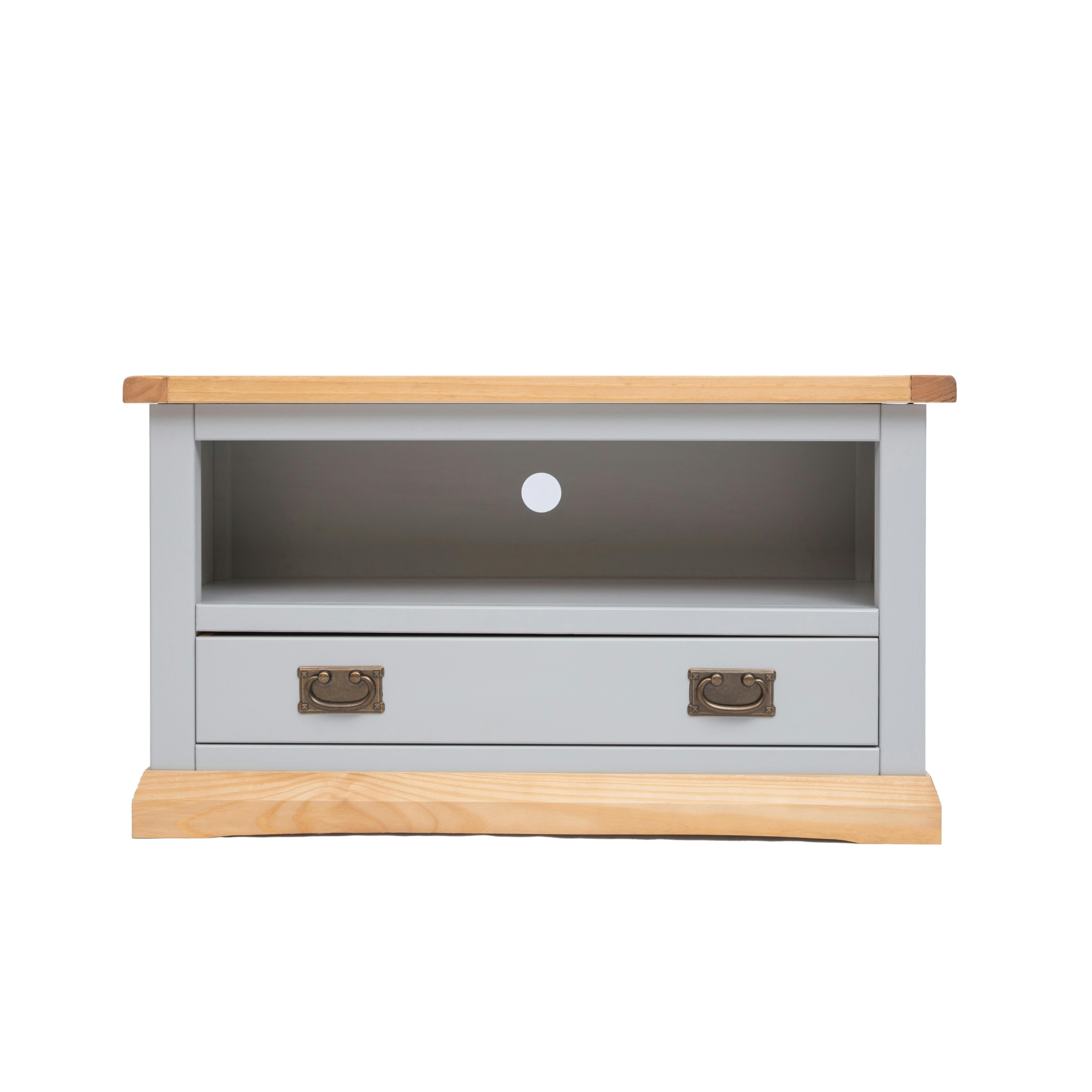 Rackhams Light/Grey Bomporto 1 Drawer Tv Cabinet Brass Drop Handle