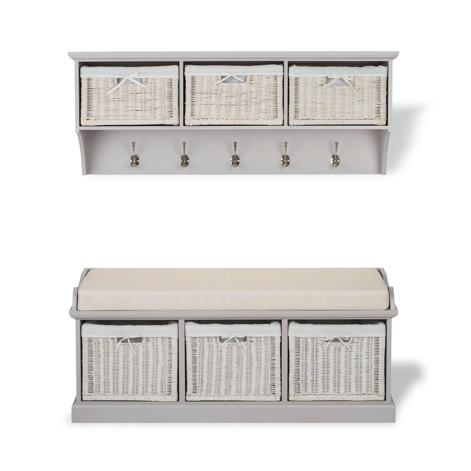 Rackhams Beige Tetbury Large Hallway Set With Storage Baskets And Cushion Seat - Truffle,