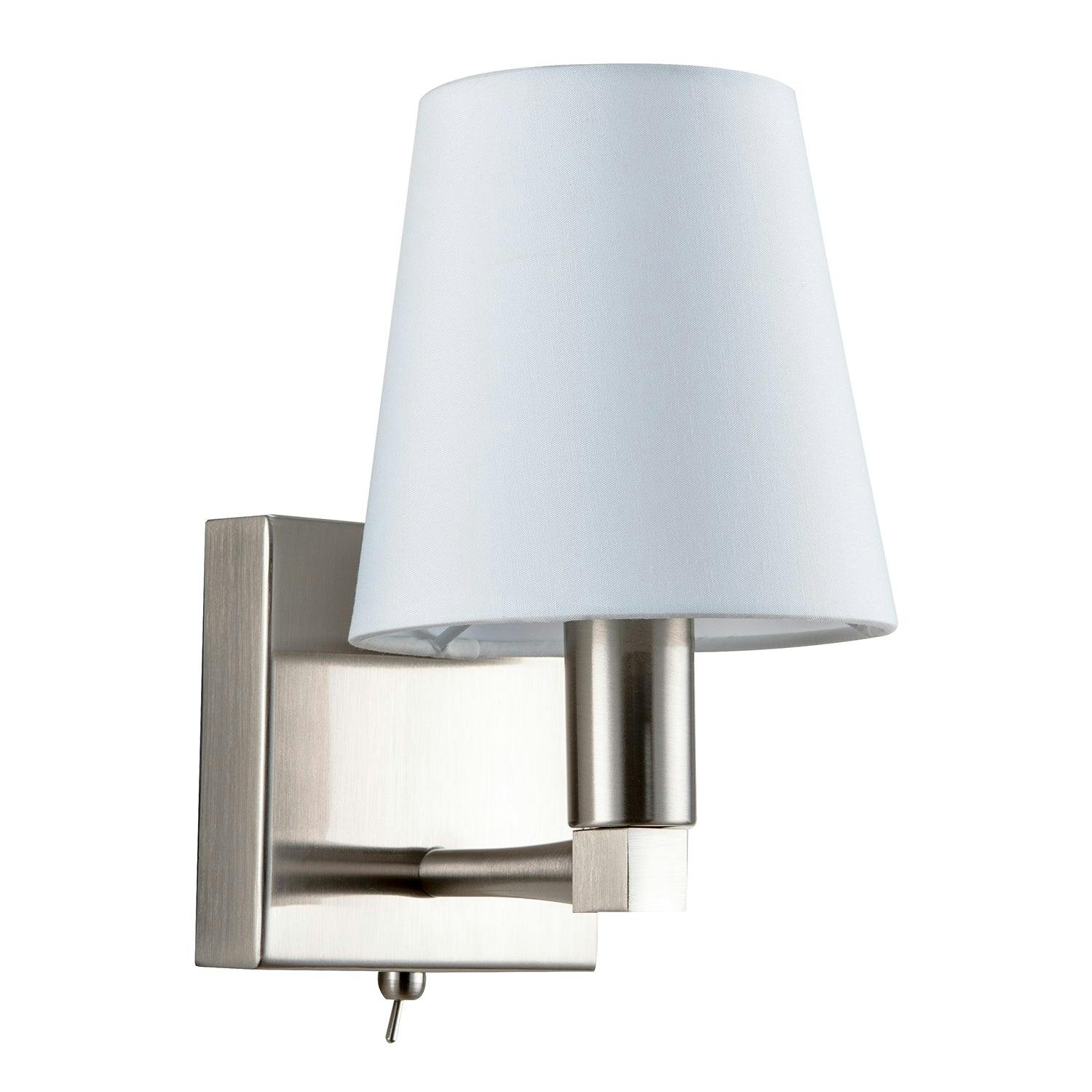 Happy Homewares Light Sleek Bedside Wall In Satin Nickel With Toggle Switch And Shade