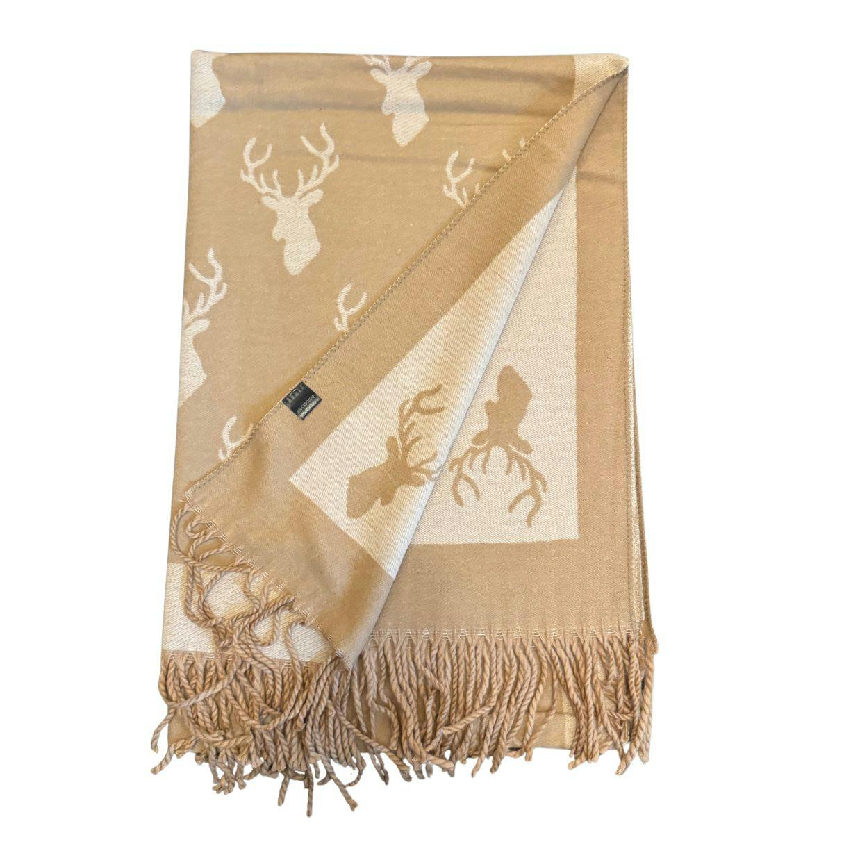 Love Emvy Beige/Cream Enchanted Stag Cashmere Warm Blanket Scarf Pashmina