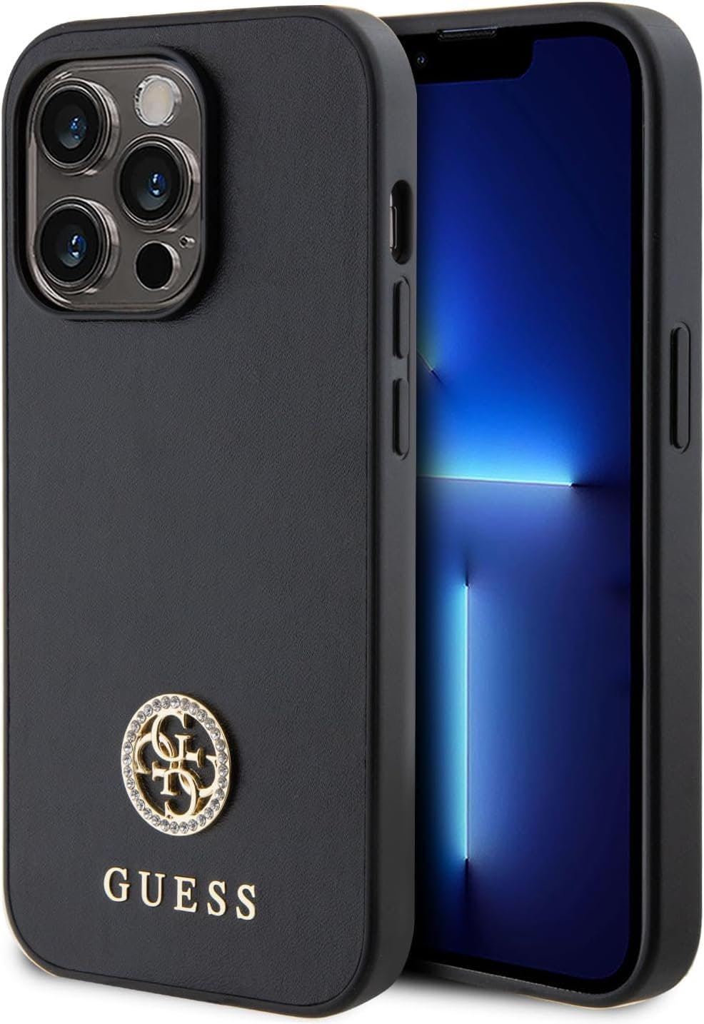 Guess Black Strass Metal Logo Hard Case For Iphone 15 Pro 6.1" - Guhcp15lps4dgpk