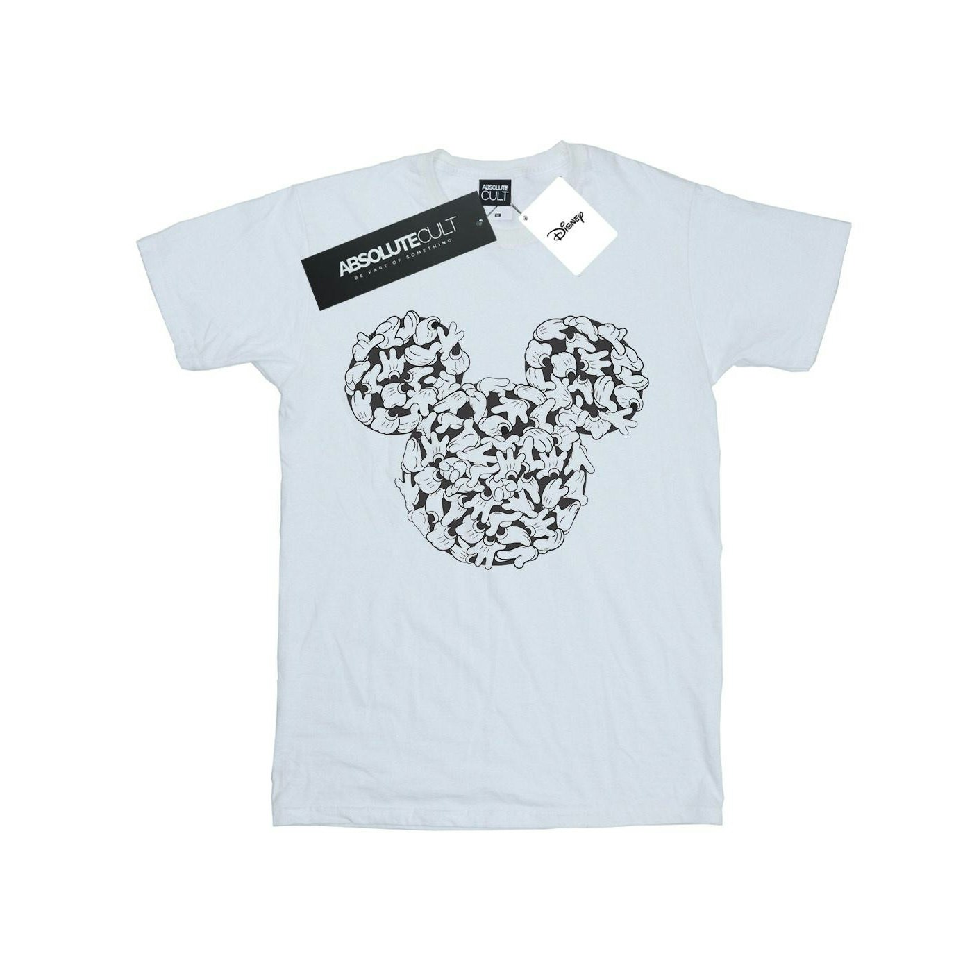 Disney Women's White / Mickey Mouse Head Of Hands Cotton Boyfriend T-Shirt - 4XL