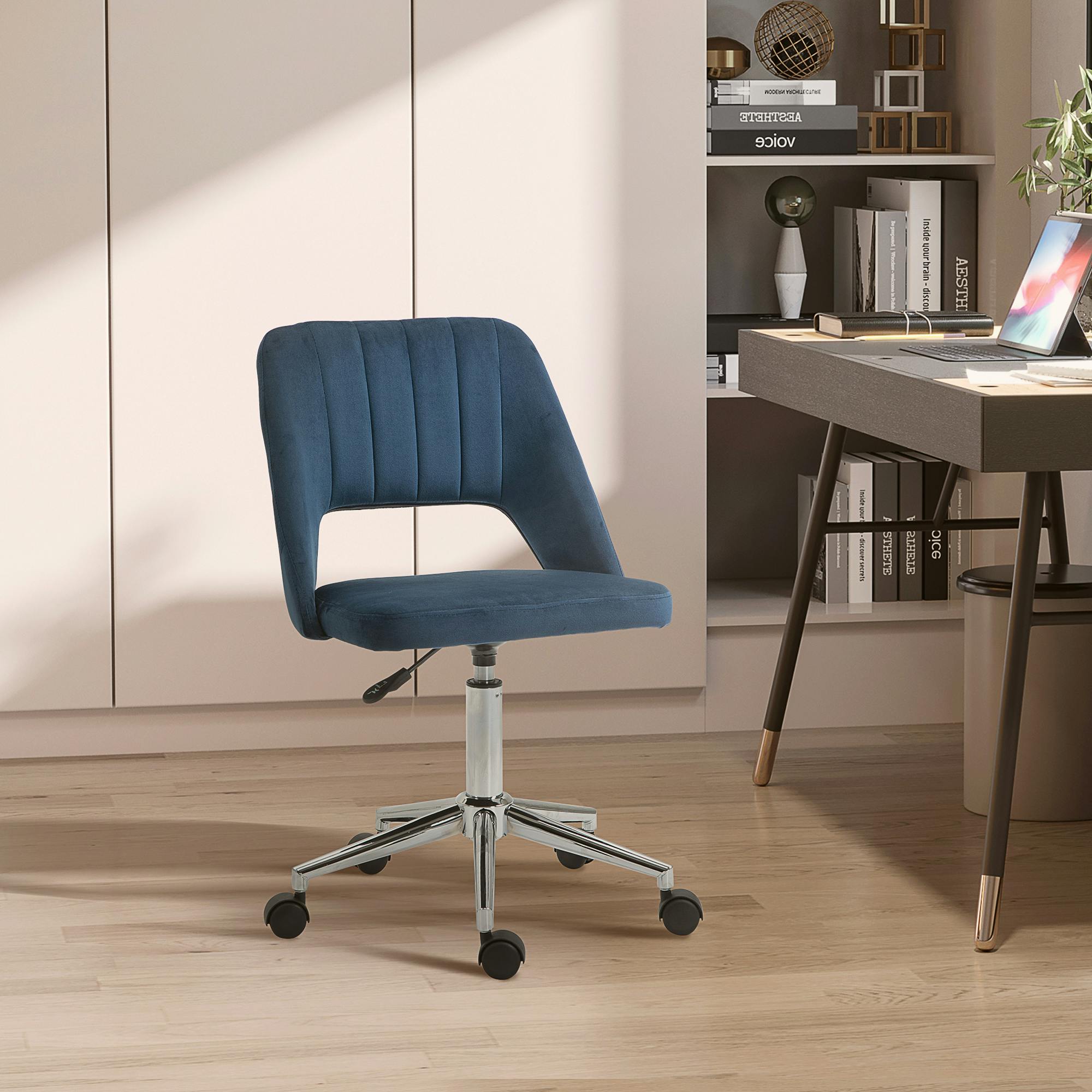 Portland Dark Blue Scallop Mid-Back Swivel Office Chair - Velvet Upholstery - Image 5