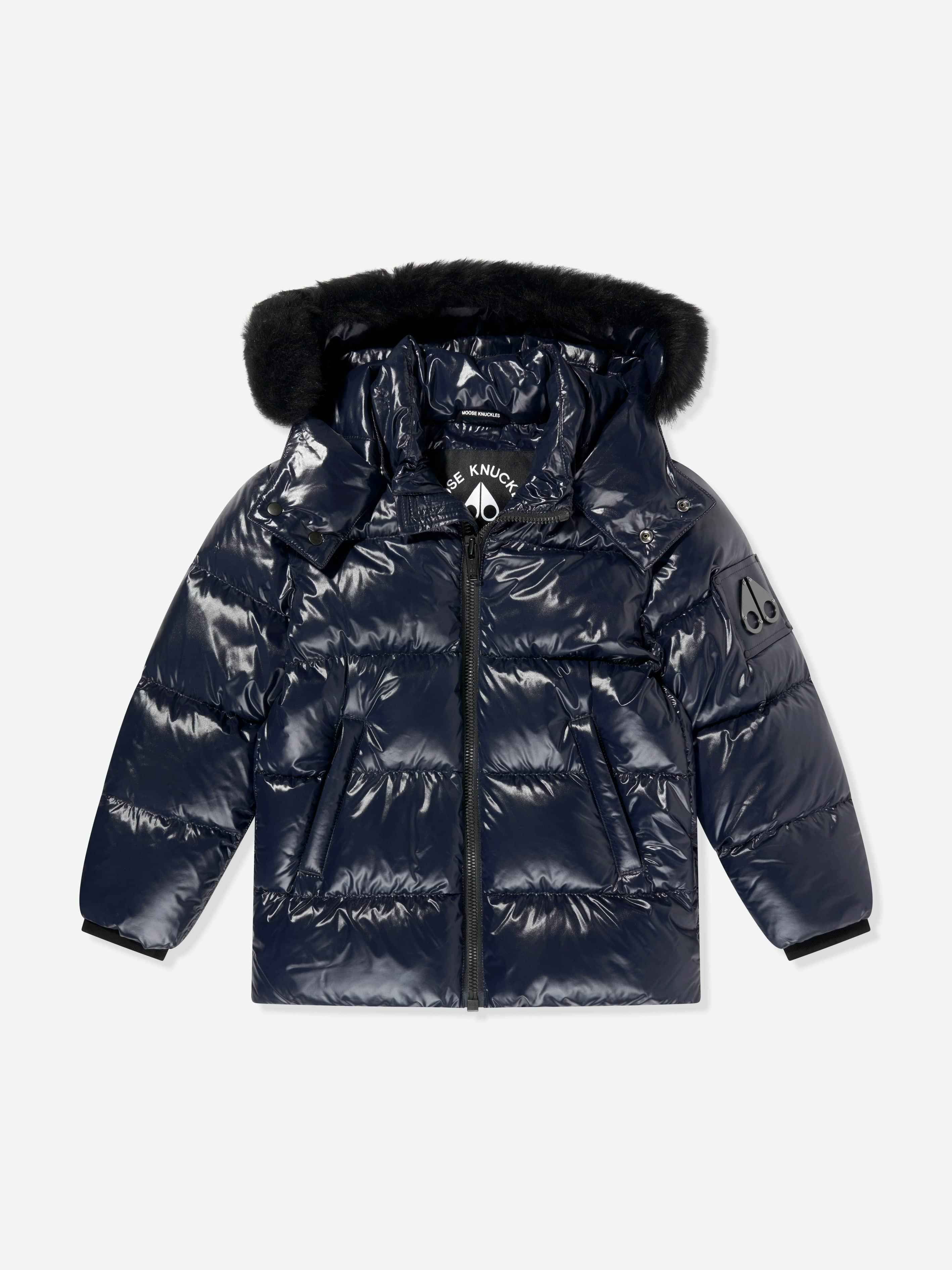 Moose Knuckles Blue Kids Kings Down Padded Puffer Jacket In Navy - Xl 14 - 16 Yrs