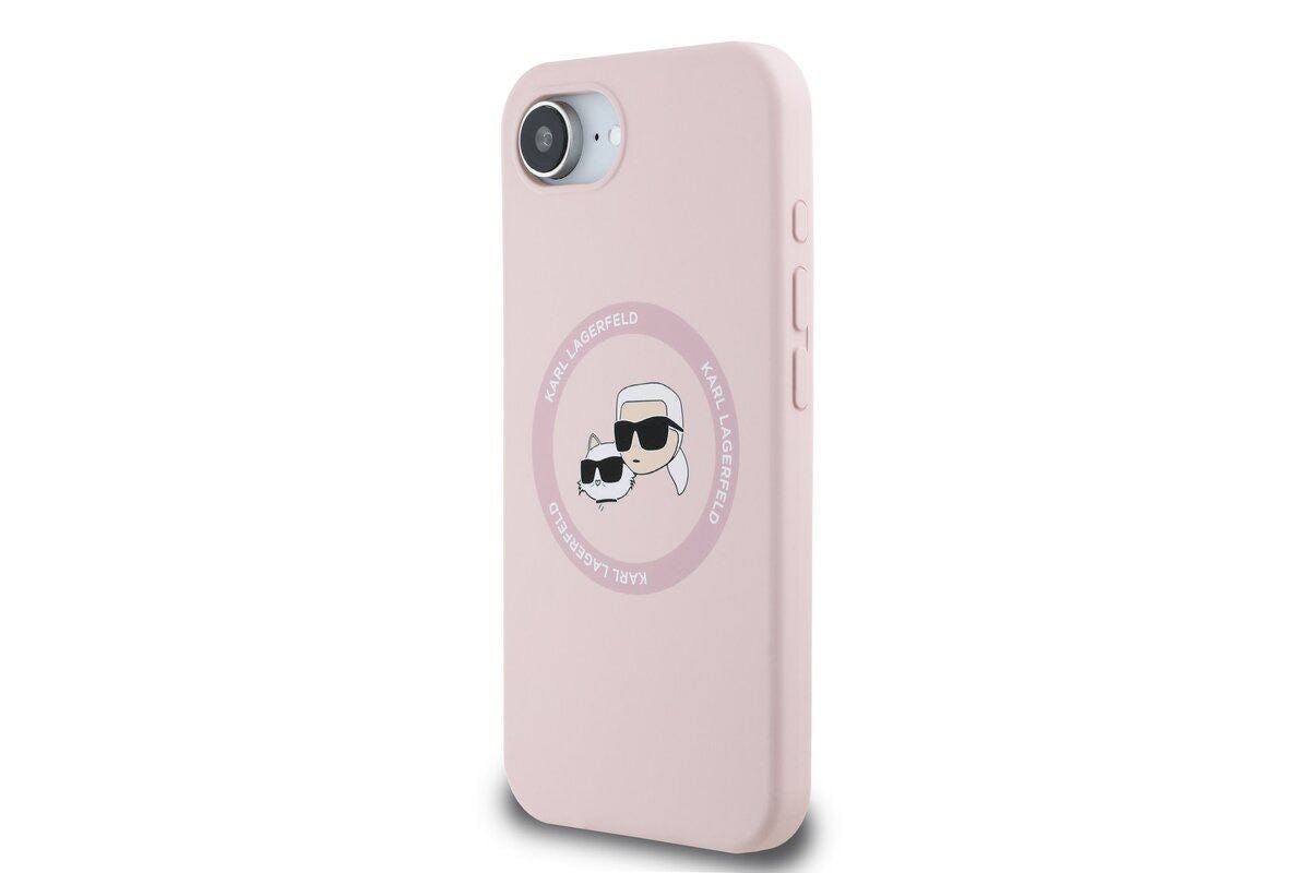 Karl Lagerfeld Pink Liquid Silicone Karl And Choupette Head Case With Magsafe For Iphone 16E 6.1" - Klhmpse4skchtcp