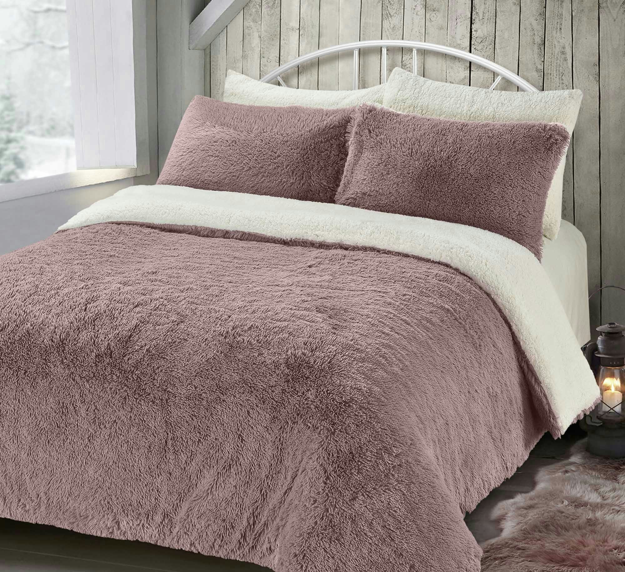 Rackhams Pink Alaska Shaggy Faux Fur Fluffy And Warm Fleece Duvet Cover Set - Single