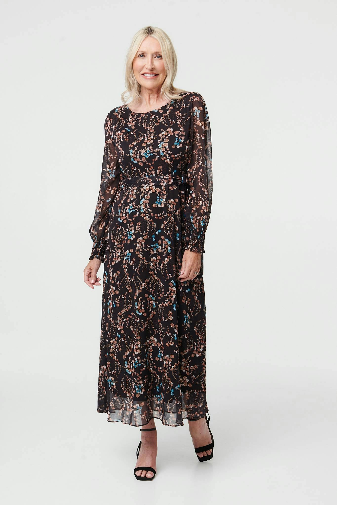 Izabel London Brown Floral Semi Sheer Layer Maxi Dress - 12