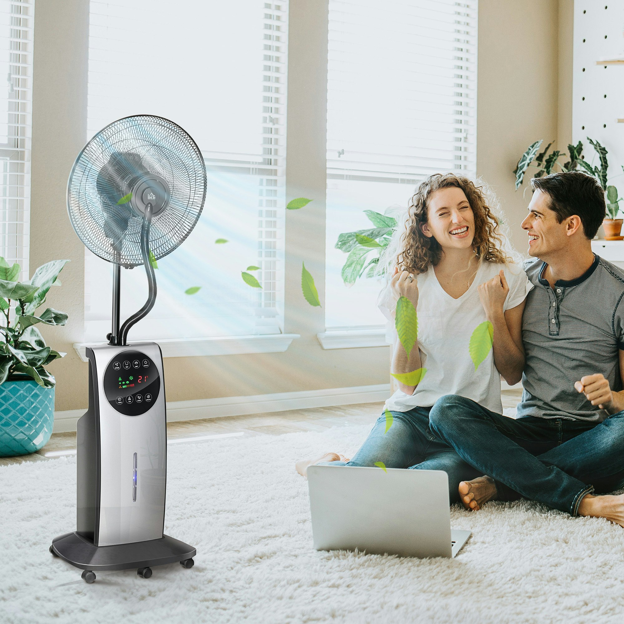 Homcom 16" Pedestal Fan With Water Mist Spray Standing Fan, 3.1L Tank
