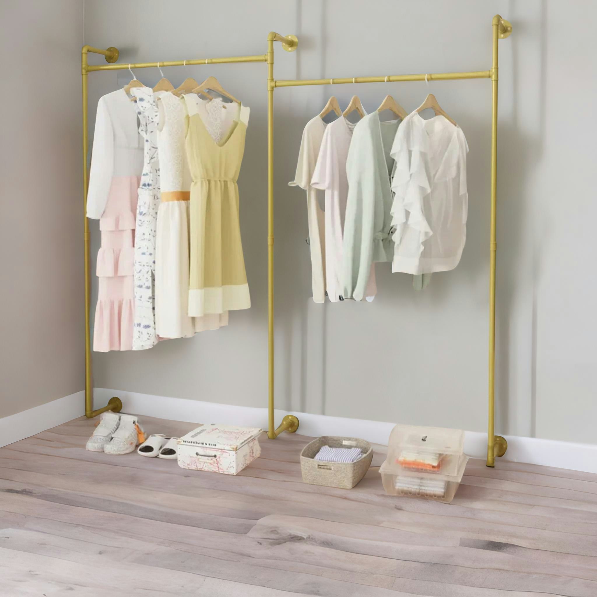 Rafaelo Mobilia Gold Industrial Heavy Duty Pipe Wall-Mounted Floating Shelf