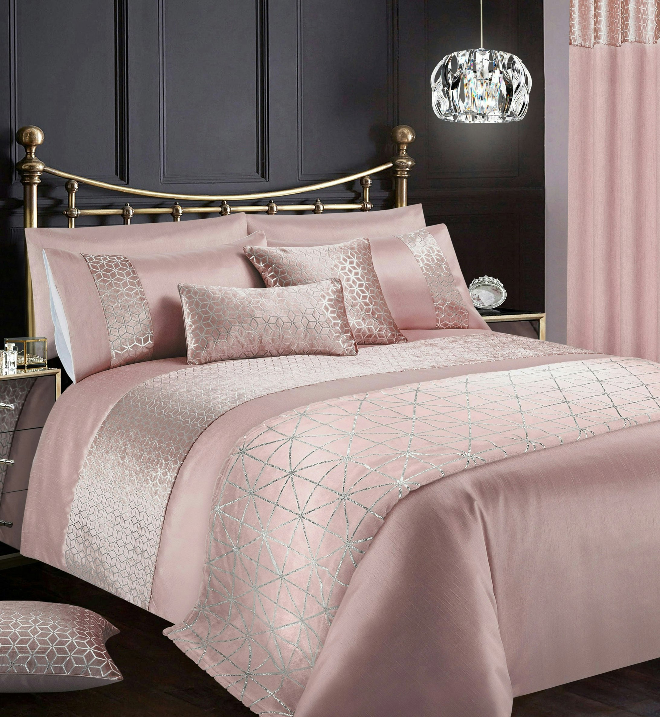 Rackhams Pink Vera Foil Printed Duvet Cover & Pillowcase Set - Blush - Single