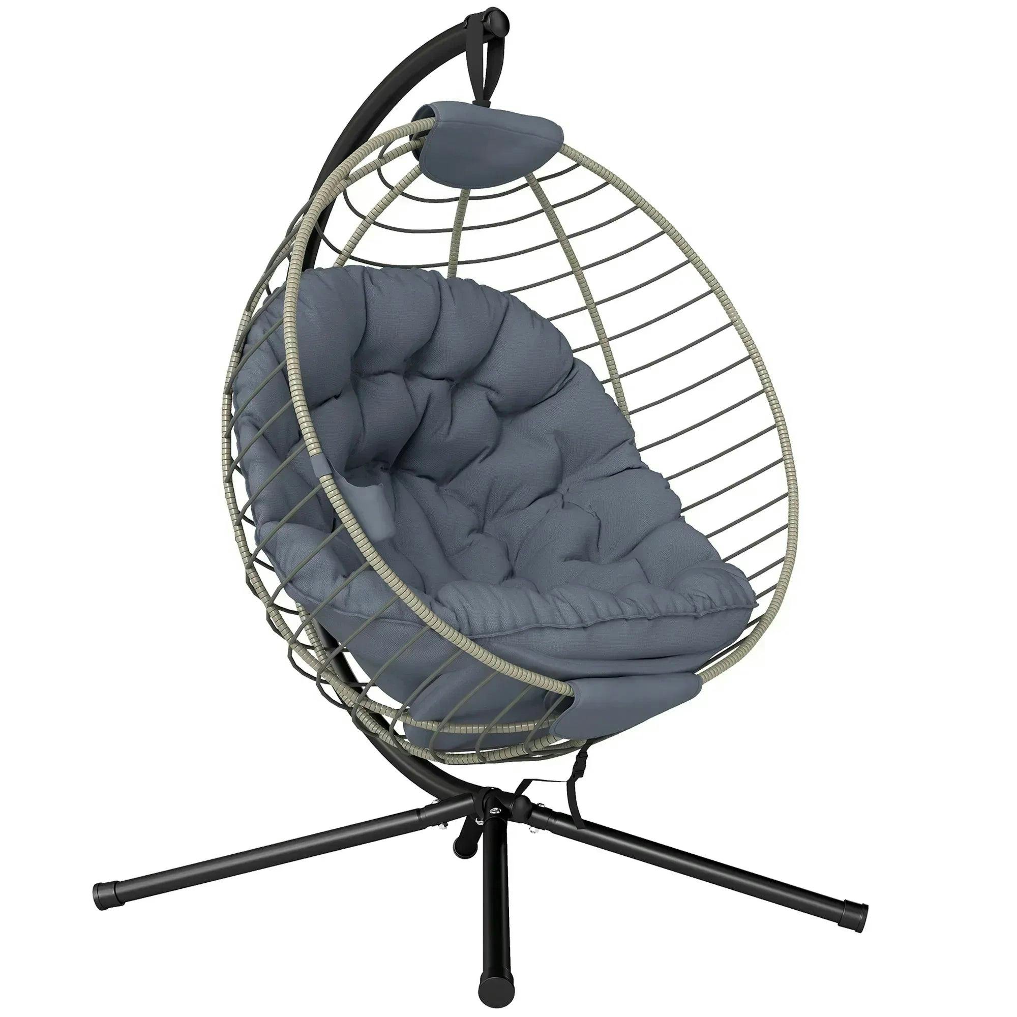 Rackhams Grey Pe Rattan Hanging Swing Chair W/ Stand & Cup Holder, - Image 5