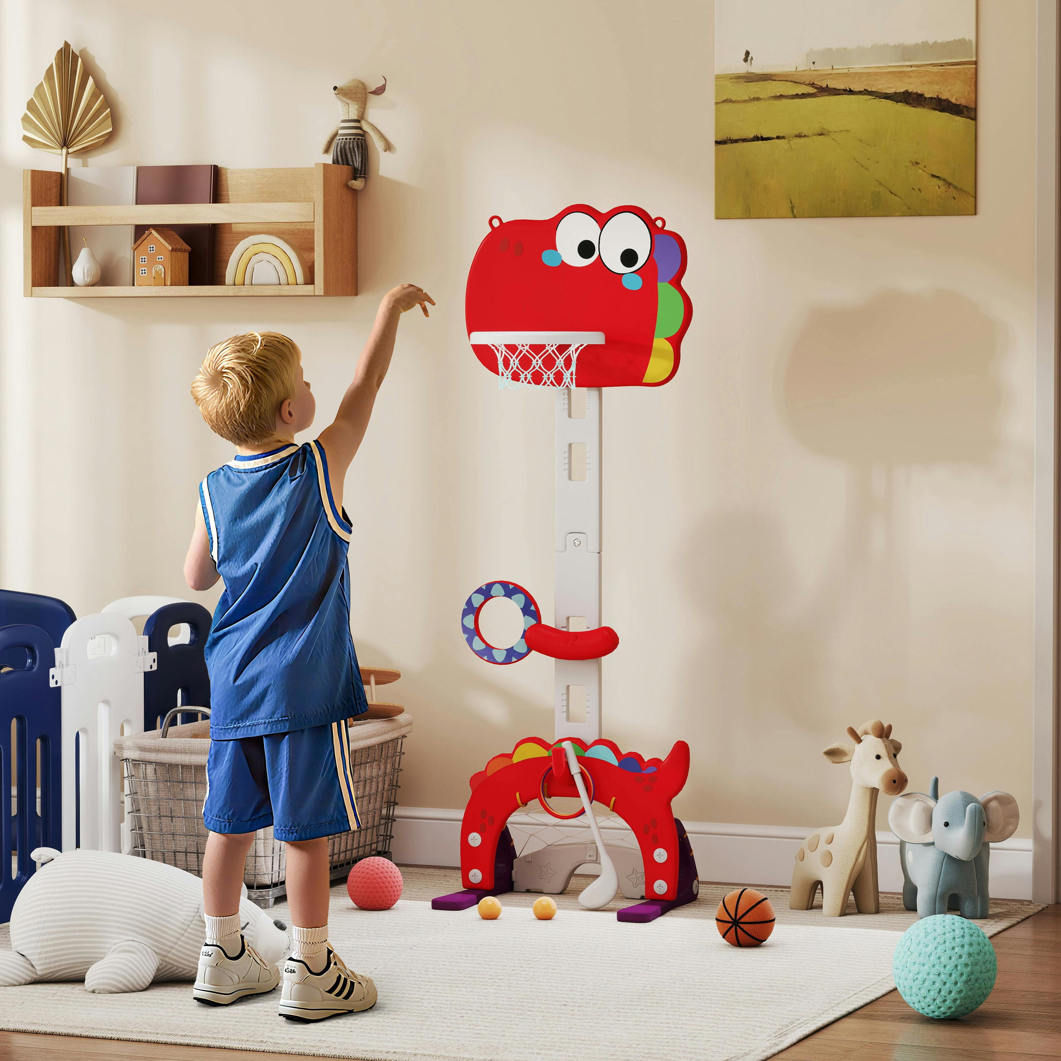 Aiyaplay Red 5-In-1 Basketball Set With Adjustable 96-130 Cm Height,