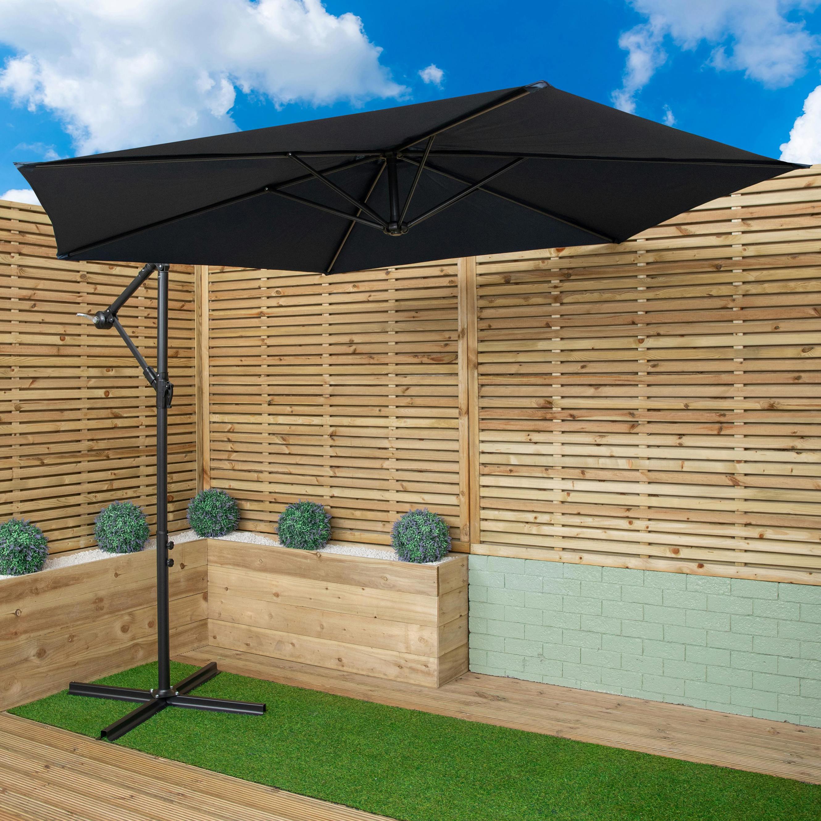 Rackhams Blue 3M Cantilever Parasol With Crank & Uv Protection Garden Umbrella