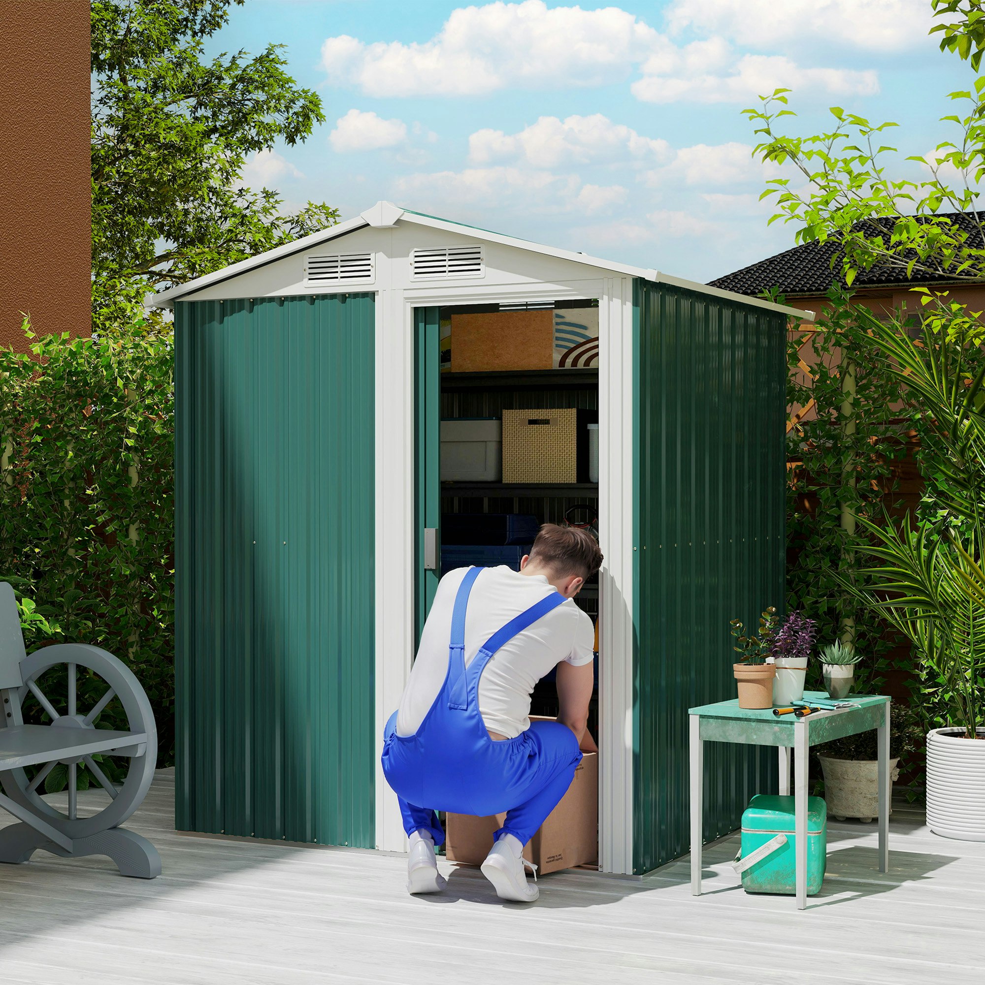 Rackhams Green 5Ft X 4.3Ft Outdoor Metal Storage Shed With Sliding Door