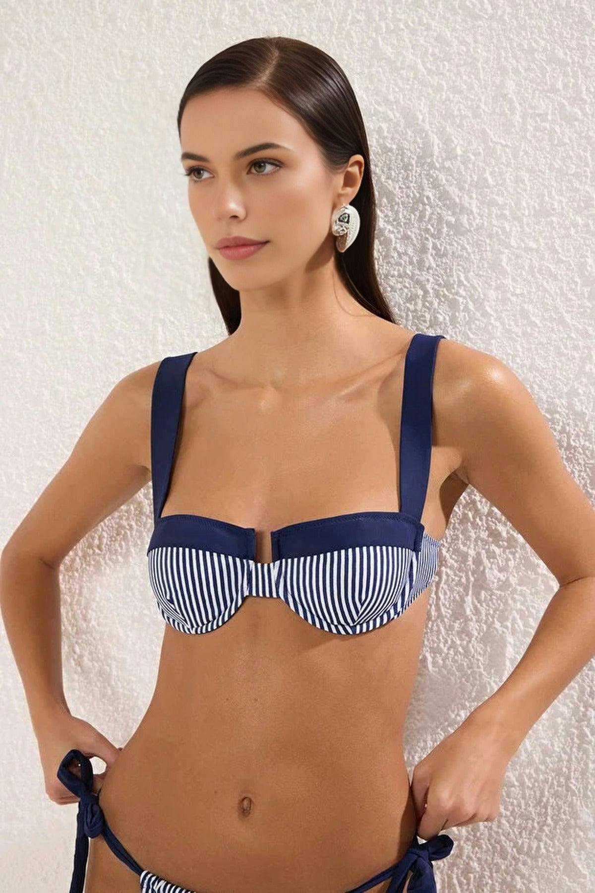 Wovcor Striped Color Block Balconette Padded Bikini Top - Multi - 10.0