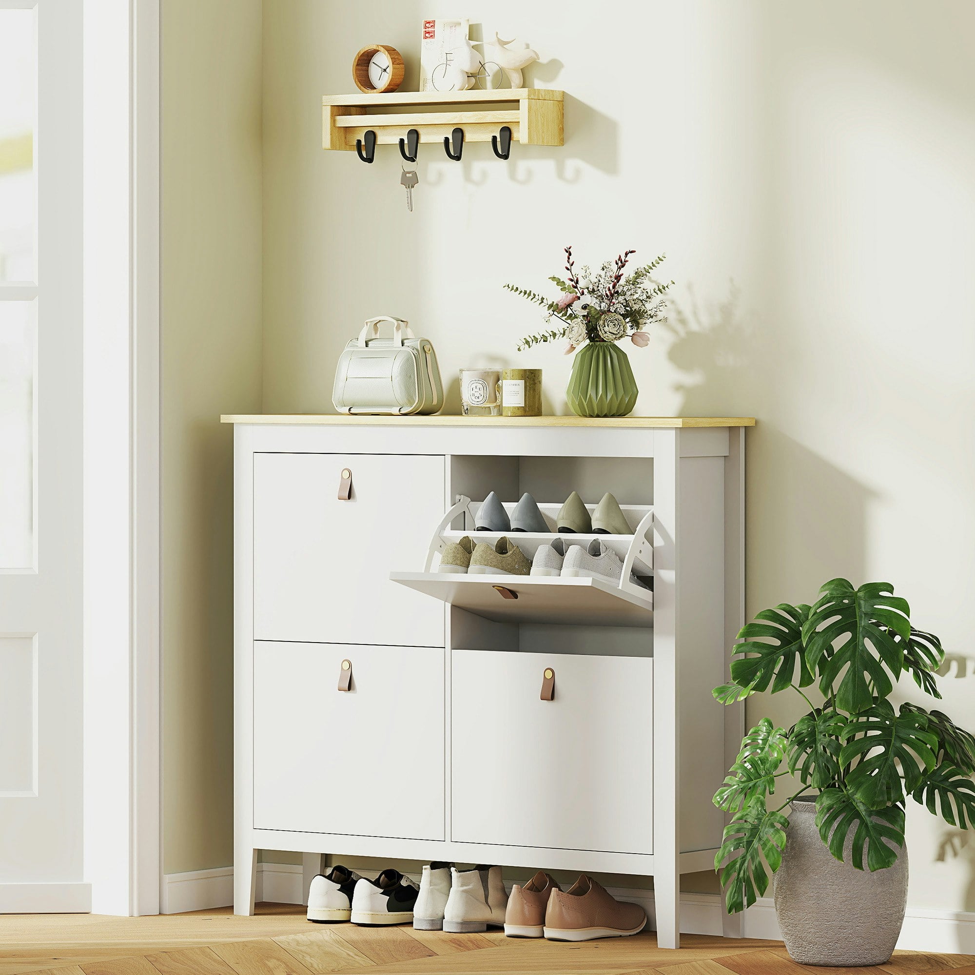 Homcom 4 Drawer Shoe Cabinet With Flip Doors For Hallway, Entryway, White - Image 4