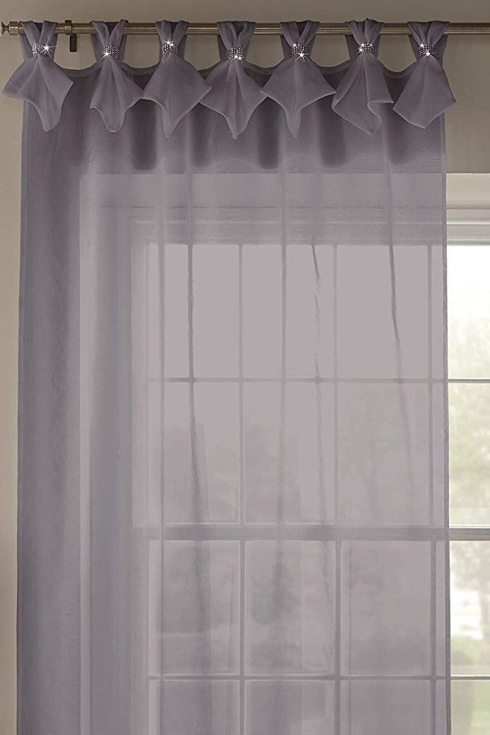 Alan Symonds Silver Tiara Dolly Voile Semi-Sheer Tabbed Curtain Panel - 90"