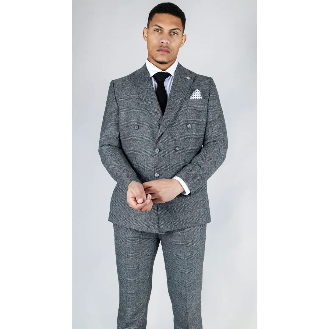 Truclothing Men's Grey Stz90 - Double Breasted 2 Piece Suit - 40" Jacket 34" Trousers