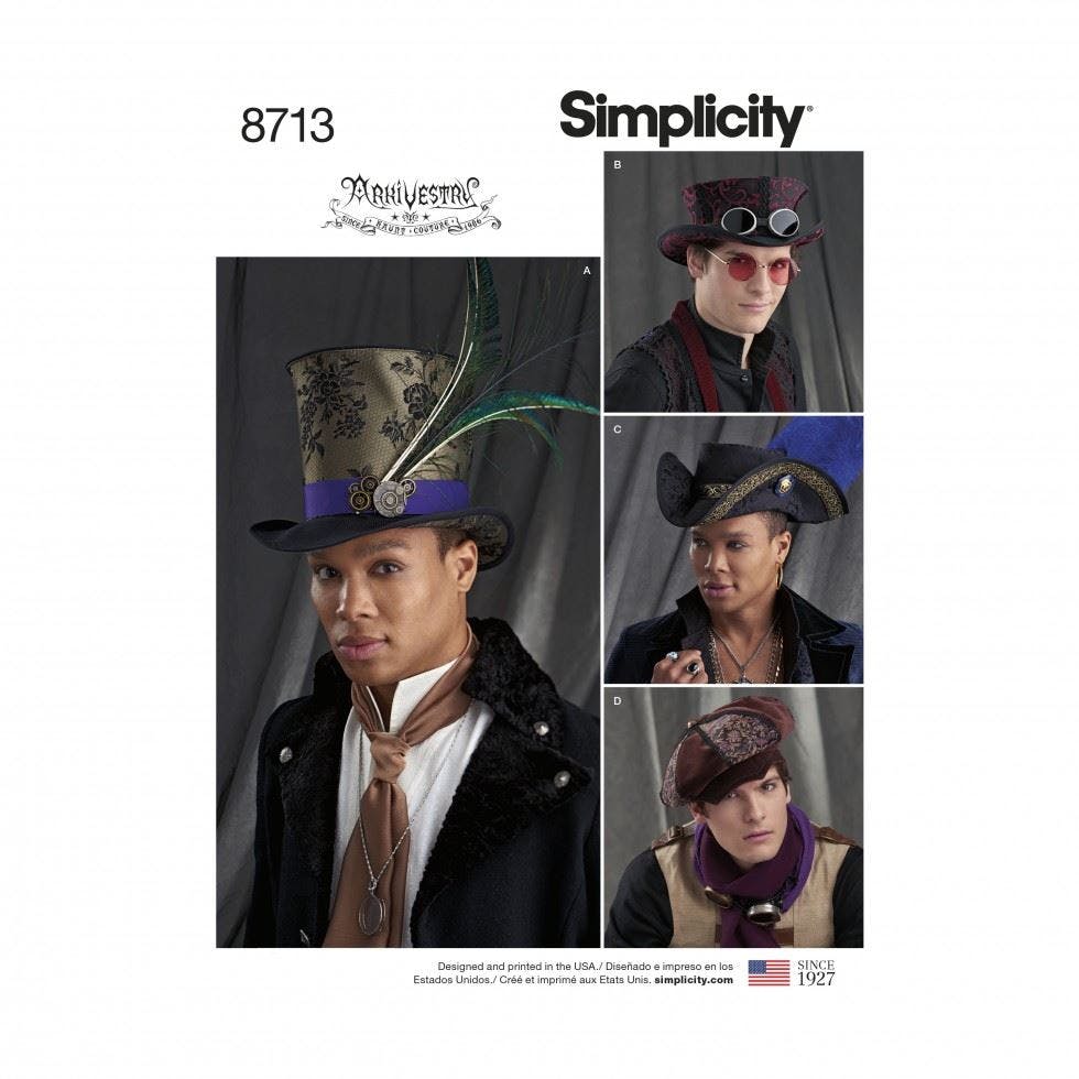 Simplicity Men's Sewing Pattern 8713, Headwear, Costumes For A (S-M-L) - Intermediate - A (S-M-L)