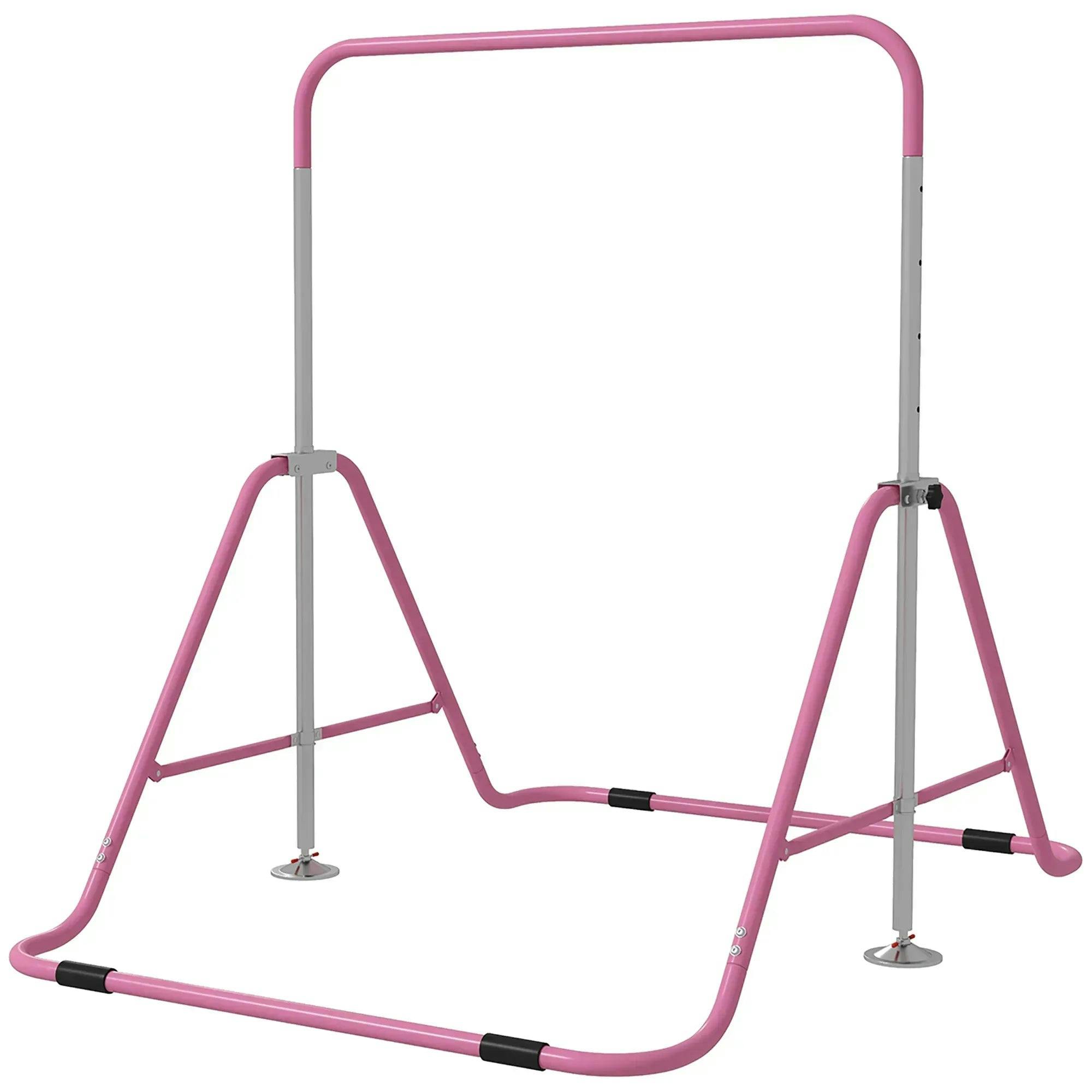 Homcom Kids Gymnastic Bar W/ Adjustable Height, Foldable Training Bar - Pink - Image 4