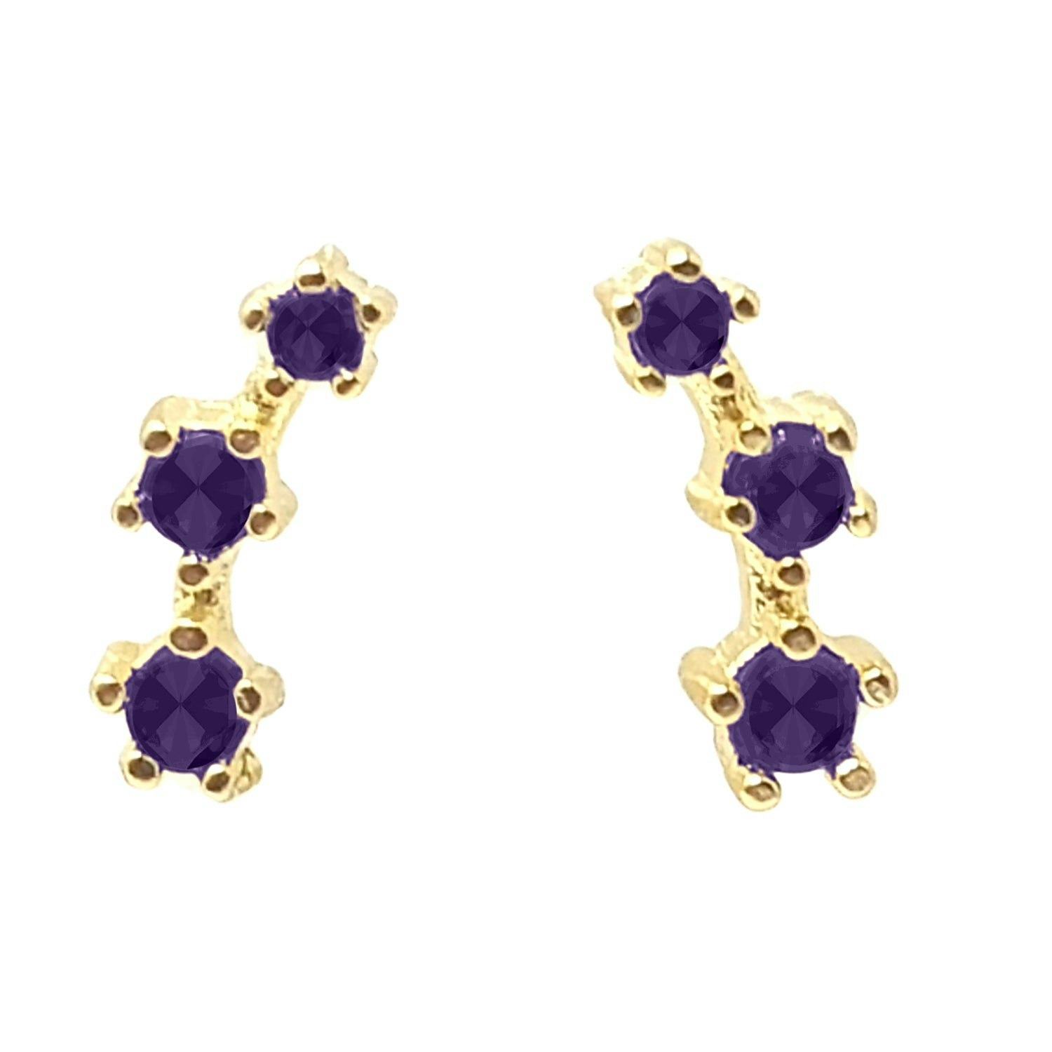 Harfi Tiny Amethyst February Birthstone Climber Stud Earrings