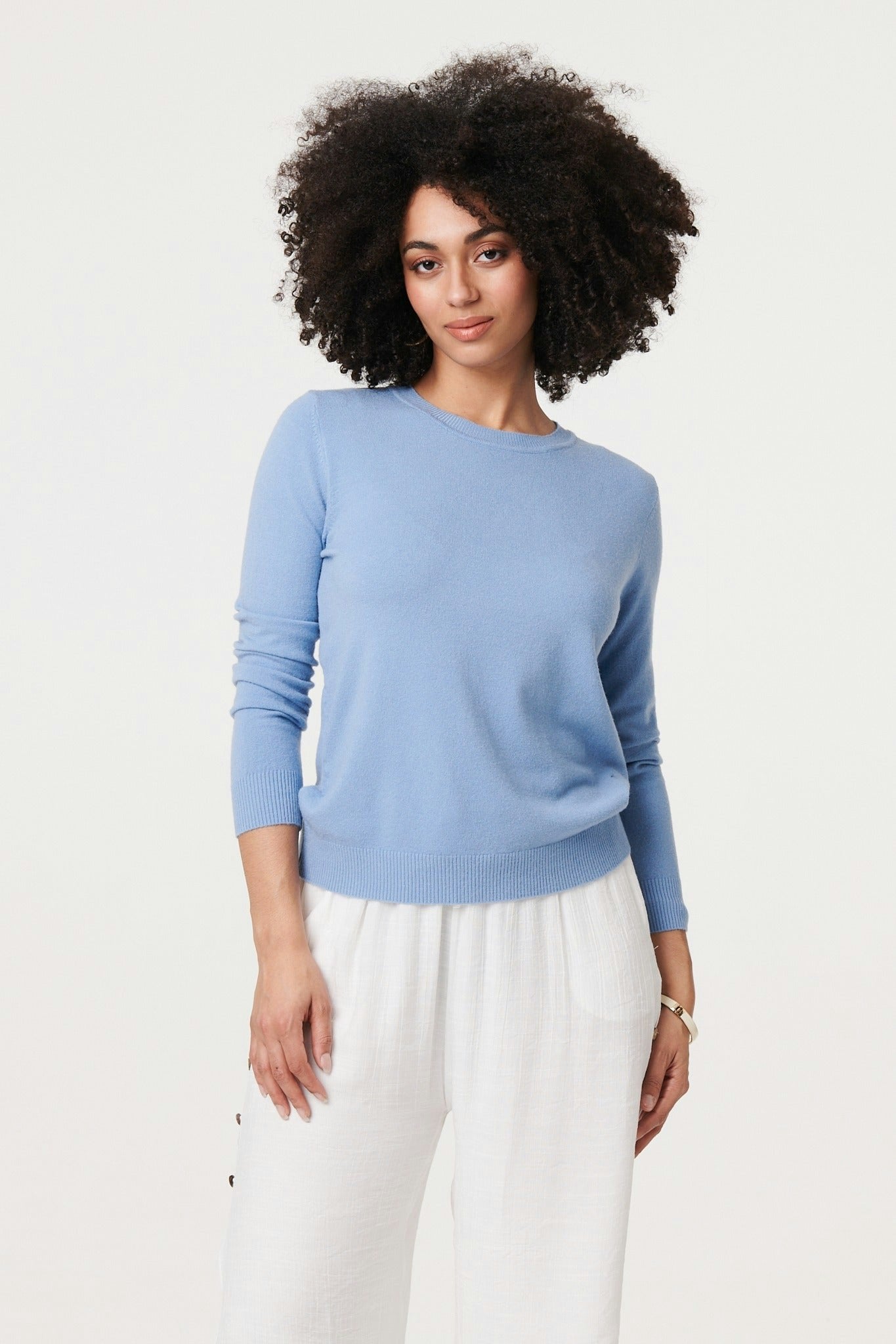 Izabel London Blue Plain Soft Knit Long Sleeve Jumper - 18