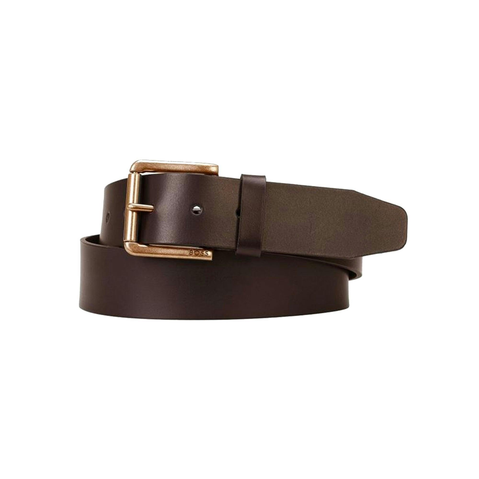 Boss Brown Joris Large Buckle Leather Belt - 90