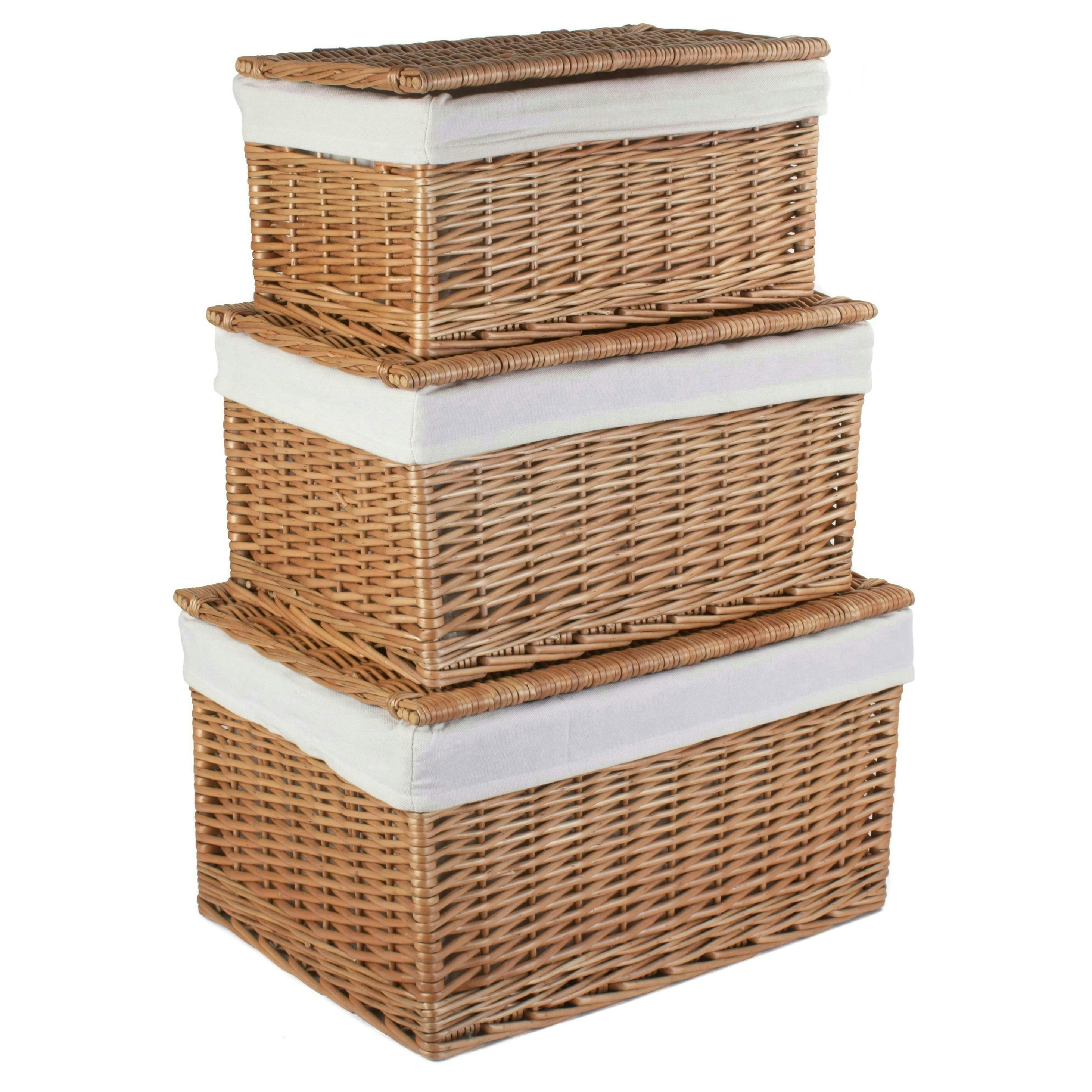 Red Hamper Red/Light Hamper Steamed Cotton Lined Wicker Storage Basket - Set Of 3