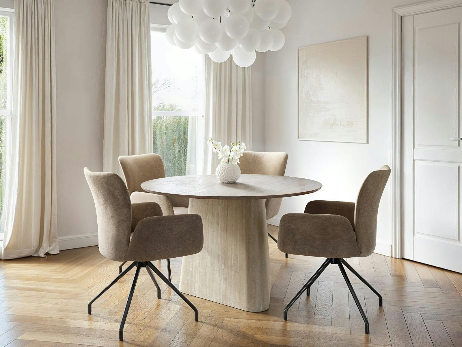 Solace+Co Brown Elin Dining Table With 4 Kora Chairs Set