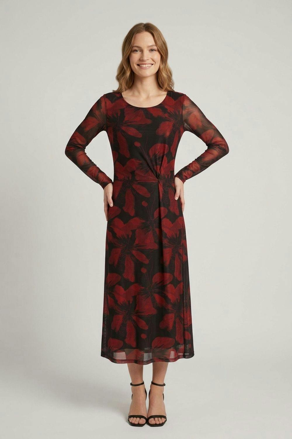 Izabel London Black Floral Sheer Layered A-Line Midi Dress - 12
