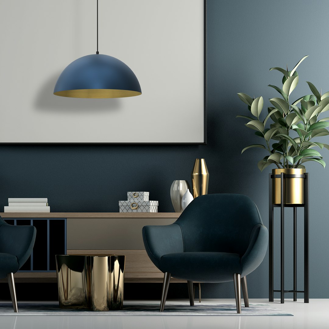 Milagro Blue/Gold Beta Hand Made Designer Pendant Lamp 45Cm 1Xe27 In Matt With Interior