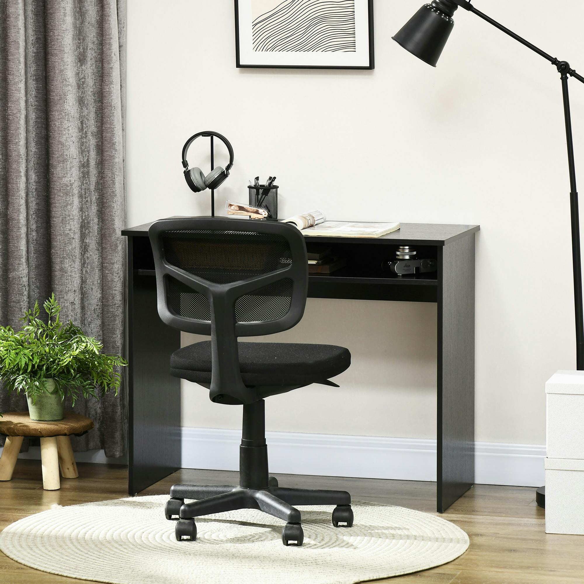 Rackhams Black Computer Desk Writing Table Study Workstation Storage