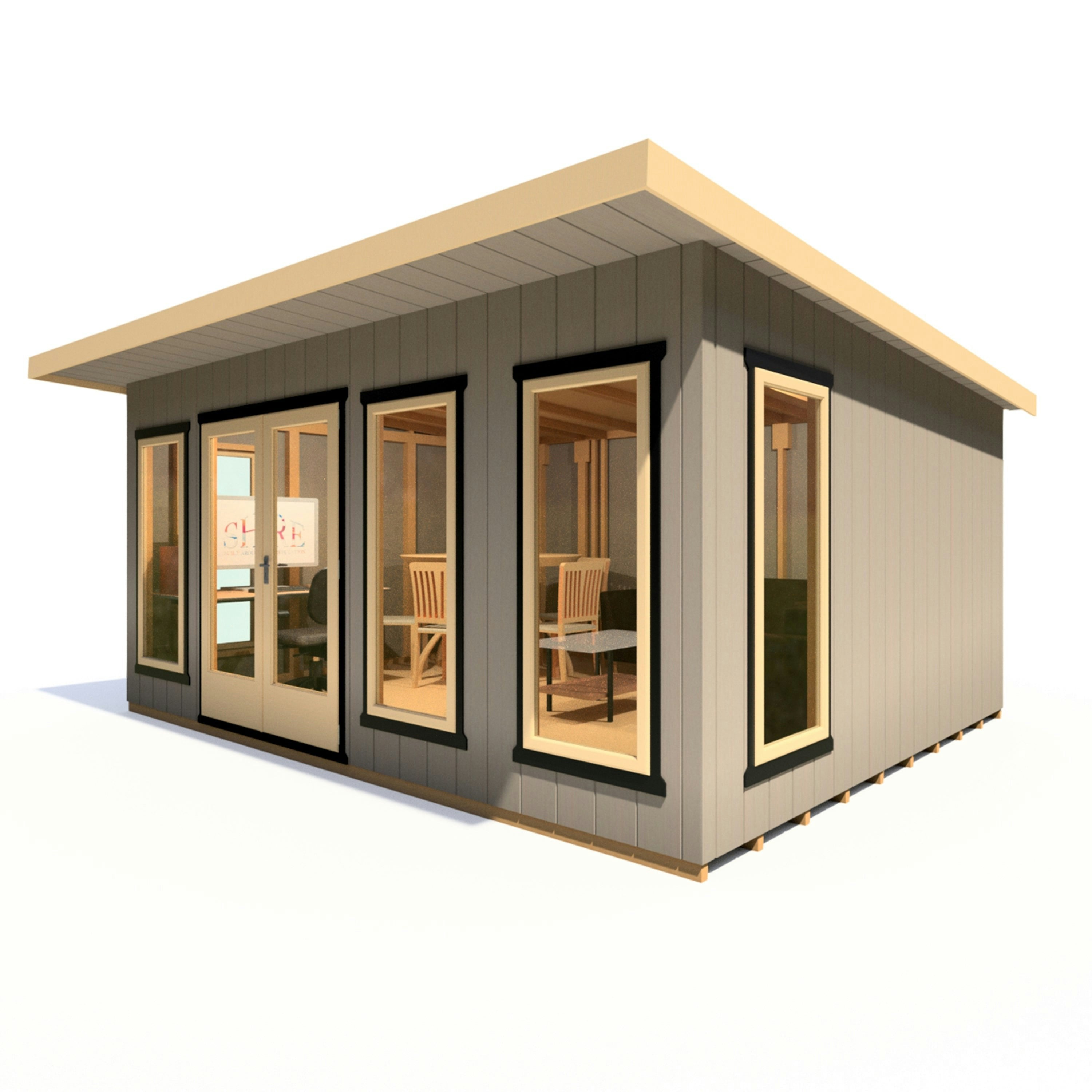 Rackhams Light Insulated Garden Studio Office Pent Roof 16X12