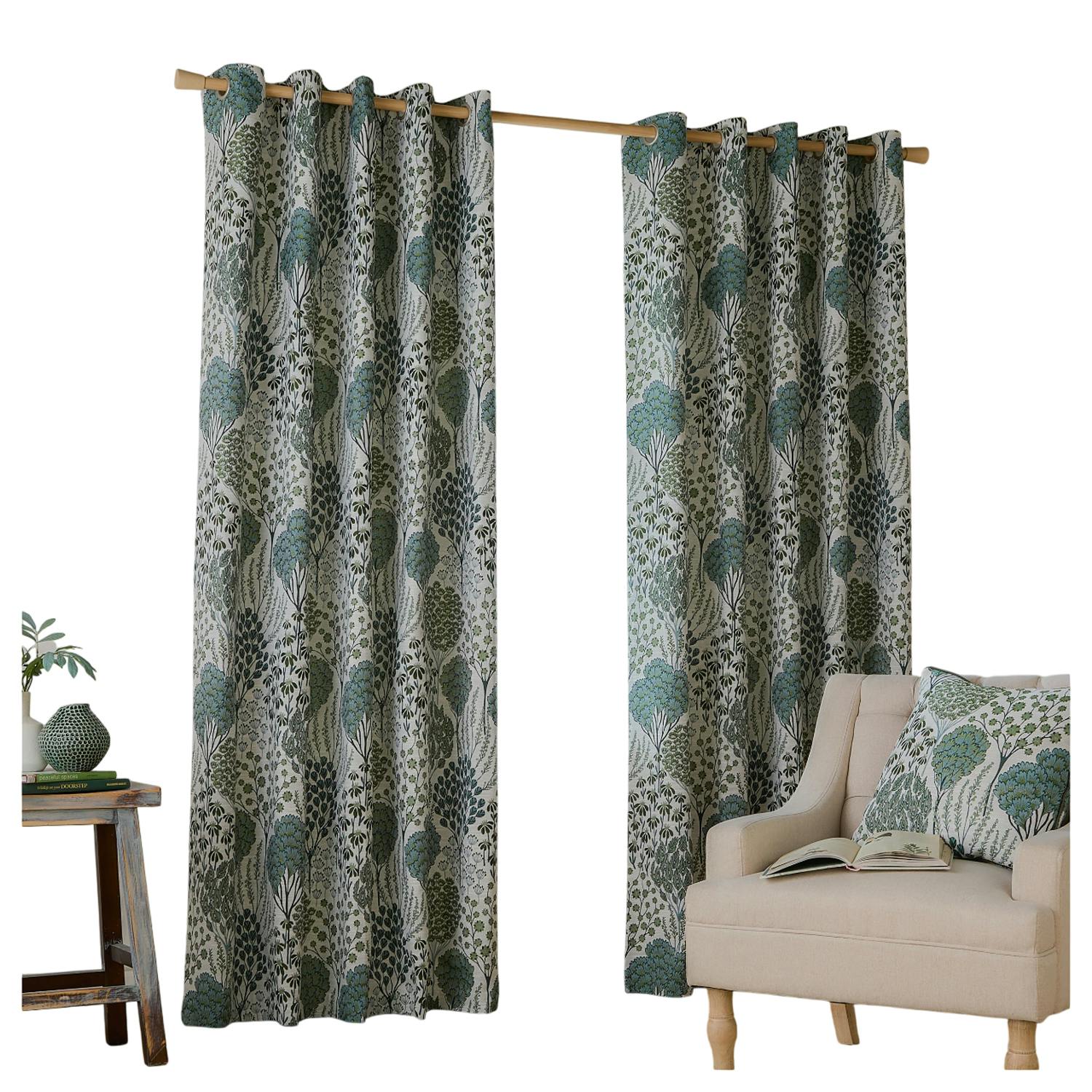 Rackhams Ophelia Lined Floral Pencil Pleat Curtains - Thyme/Mineral - 183Cm X 117Cm - Thyme/Mineral - 100% Polyester