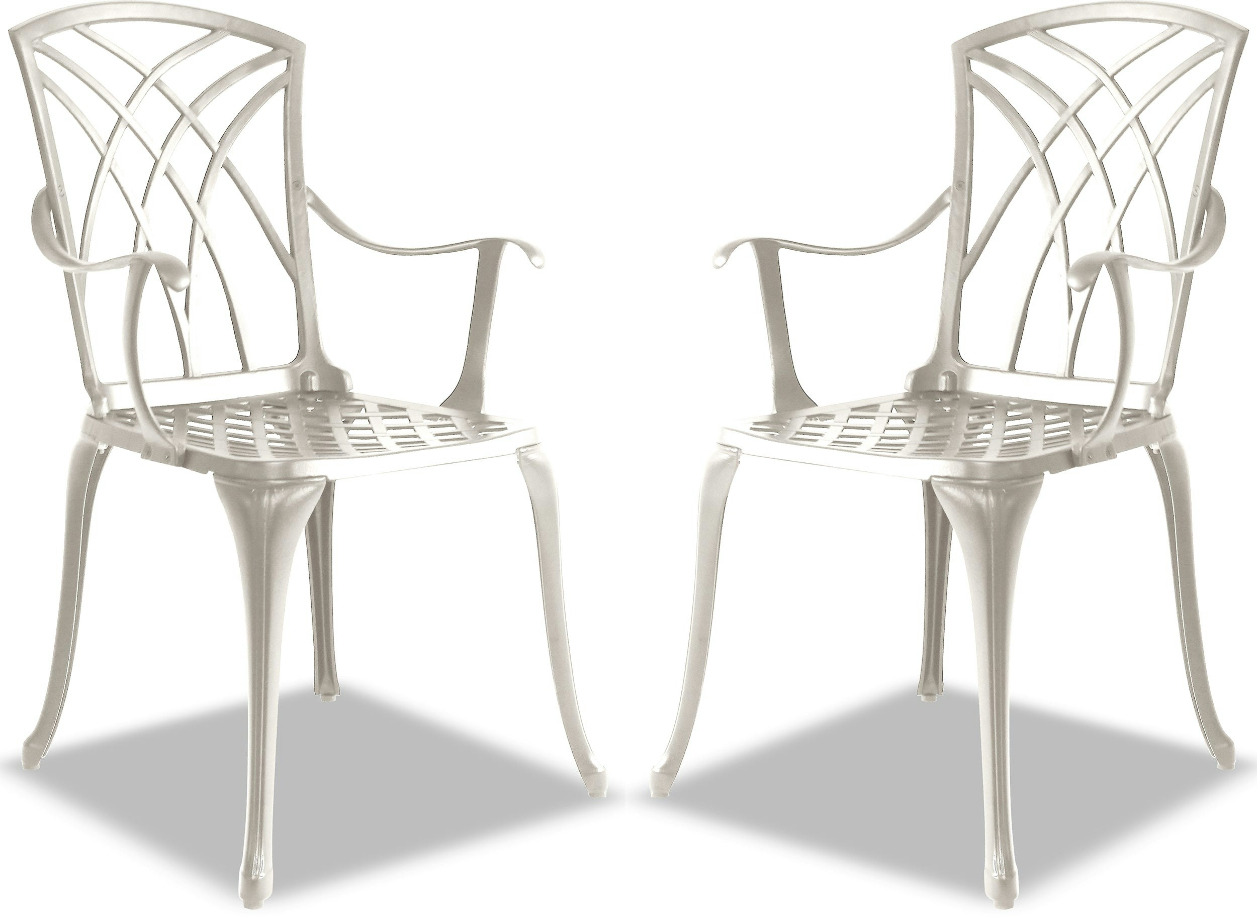 Rackhams White Oshowa 2-Large Garden And Patio Bistro Chairs With Armrests In Cast Aluminium