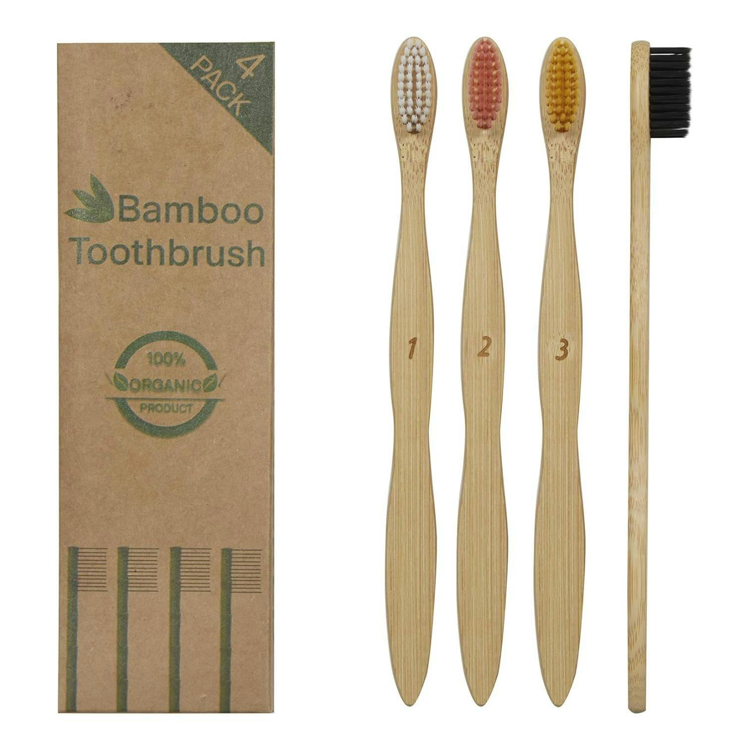 Top 3 Bamboo Toothbrush Pack Of 4 - Natural - Toothbrush - 4