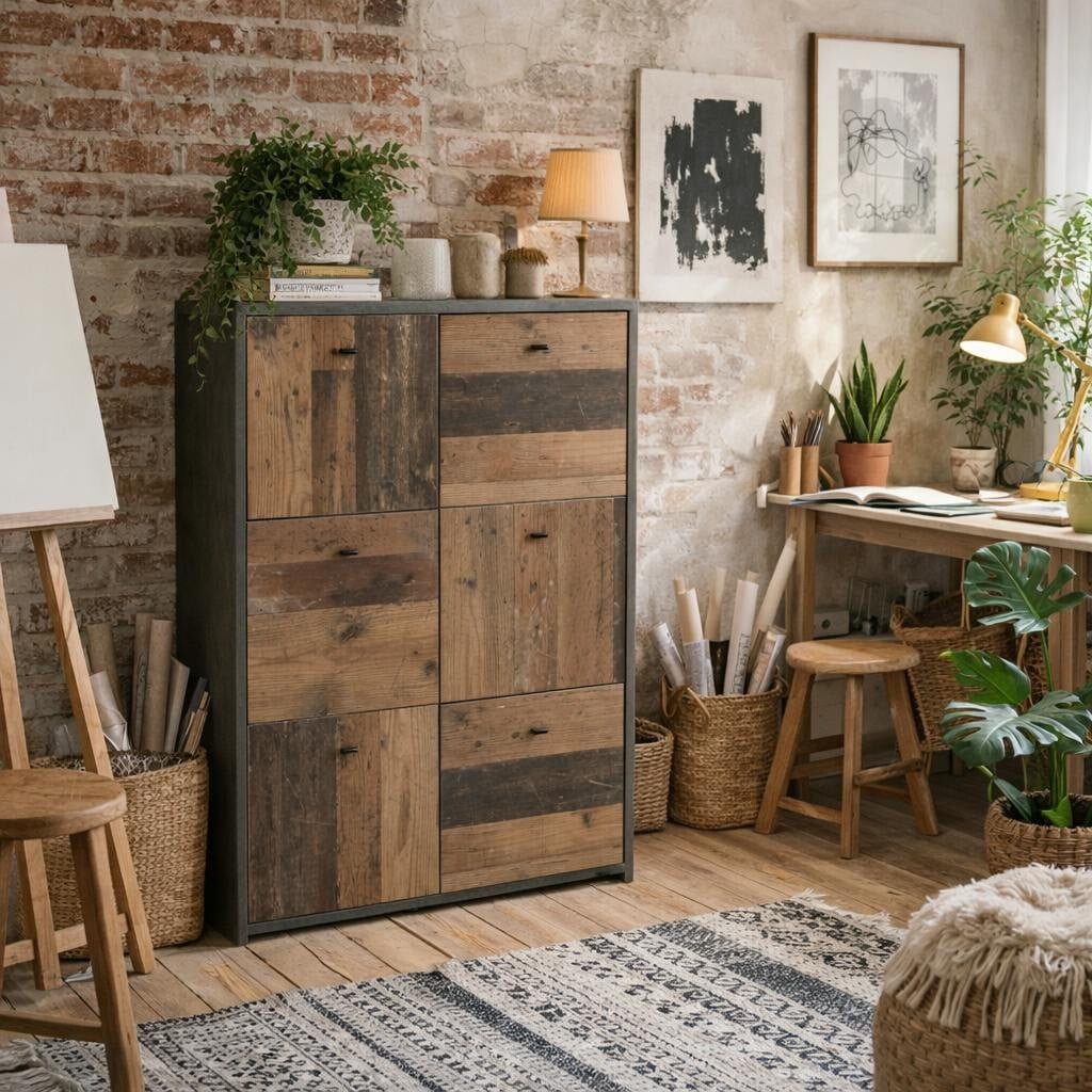 Wyld Haus Dark Willowmere Vintage Wood Chest Storage Cabinet 6 Doors