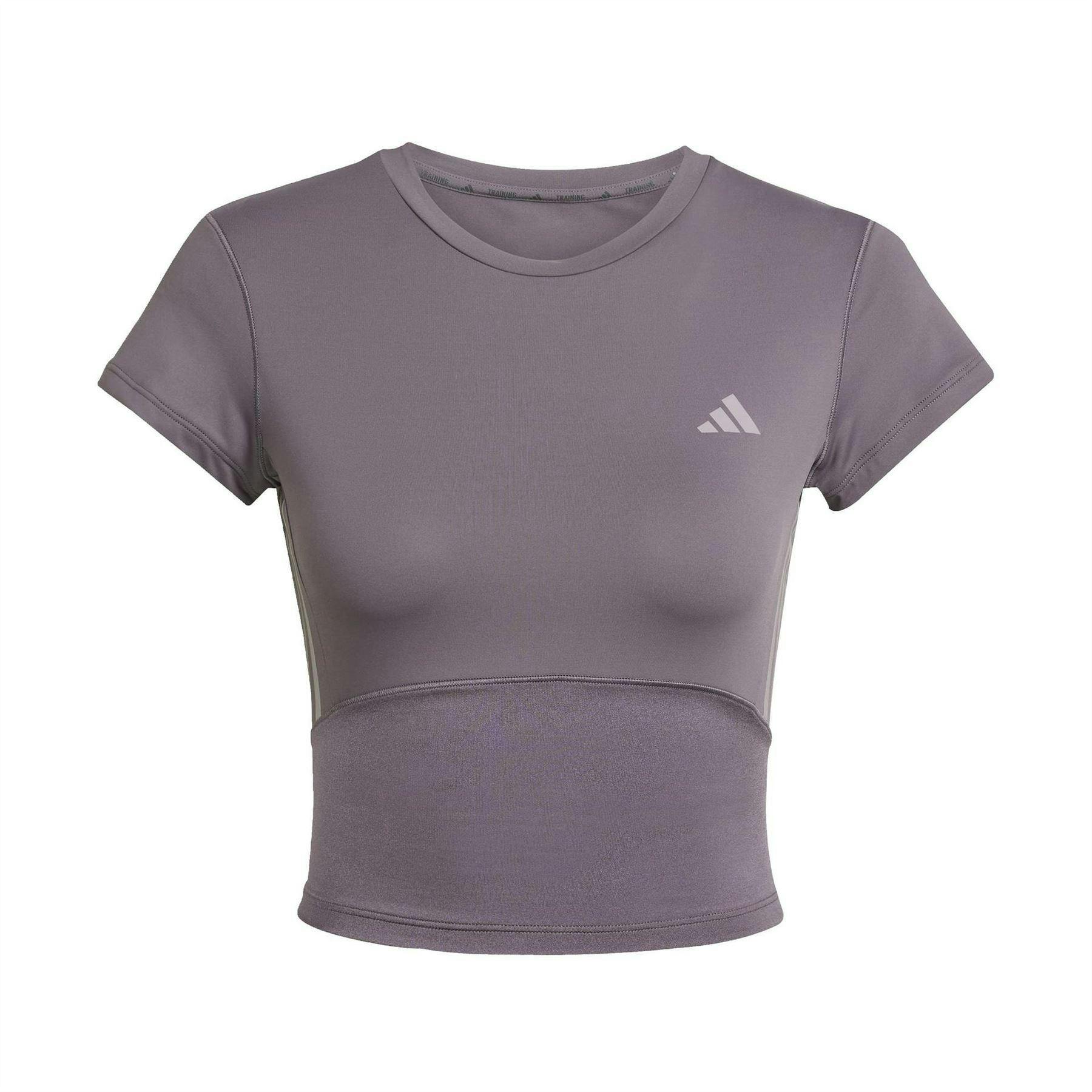 Adidas Women's Hyperglam Stripe Detail Fitted Crop Top - Clay Strata - 8 Uk - 10 Uk - Clay Strata - 82% Recycled Polyester/18% Elastane