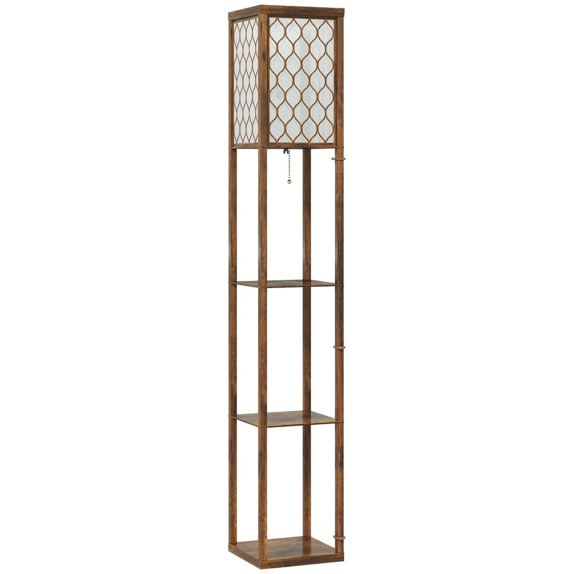 Homcom Unisex Brown Modern Floor Lamp Light With Shelves Fabric Lampshade, Rustic Size 3 - Image 4