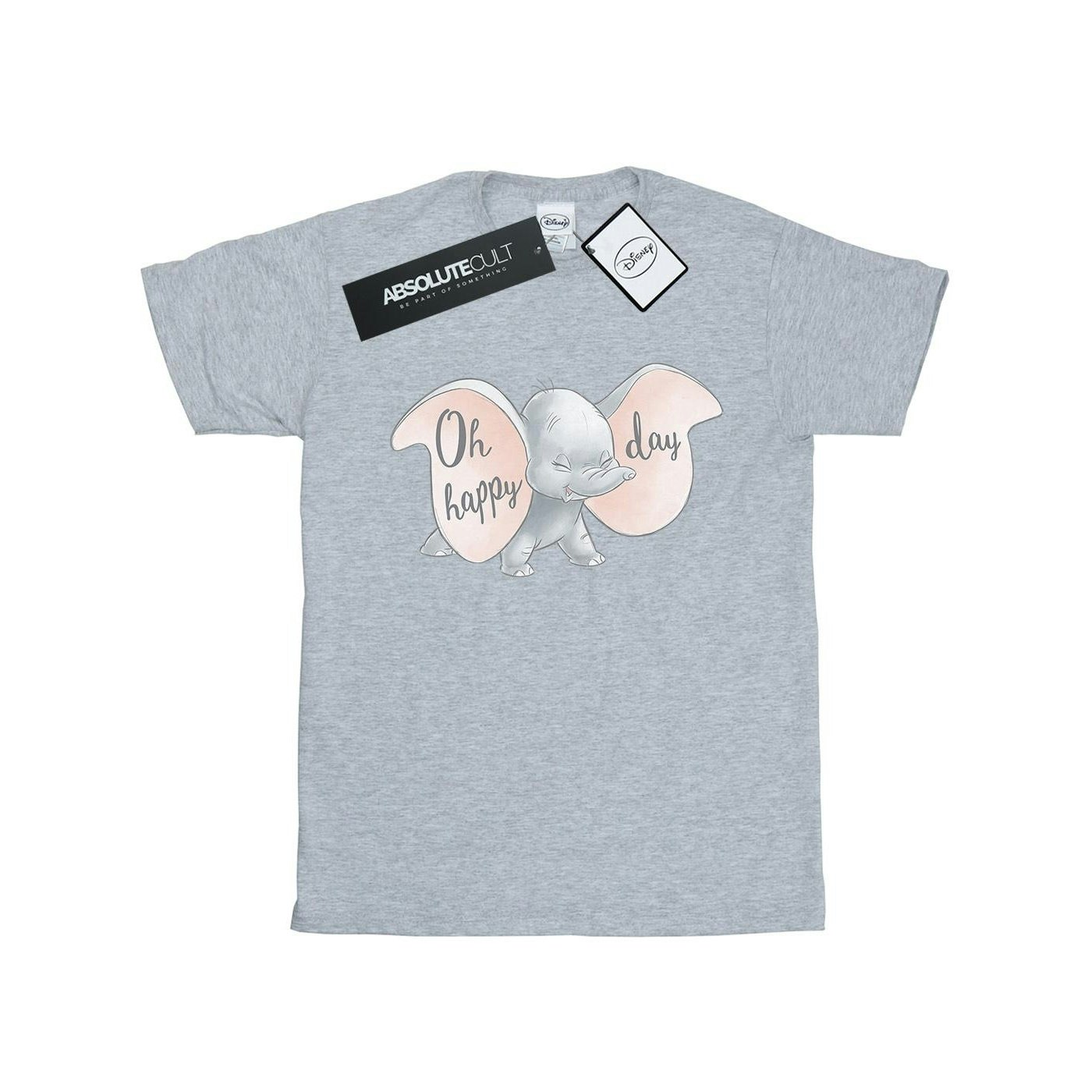 Disney Women's Grey Dumbo Happy Day Cotton Boyfriend T-Shirt - Sports - Sports - Extra Large