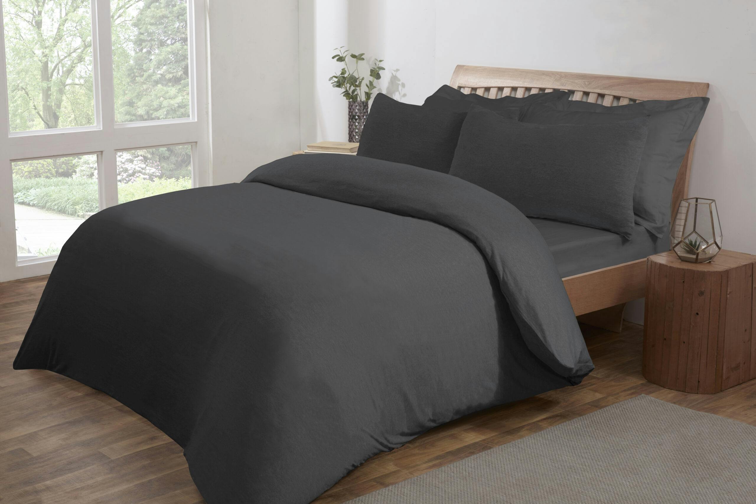 Rackhams Jersey Melange Polycotton Fitted Bedsheet Or Pillowcase - Charcoal - King (150Cm X 200Cm) + 25Cm Deep