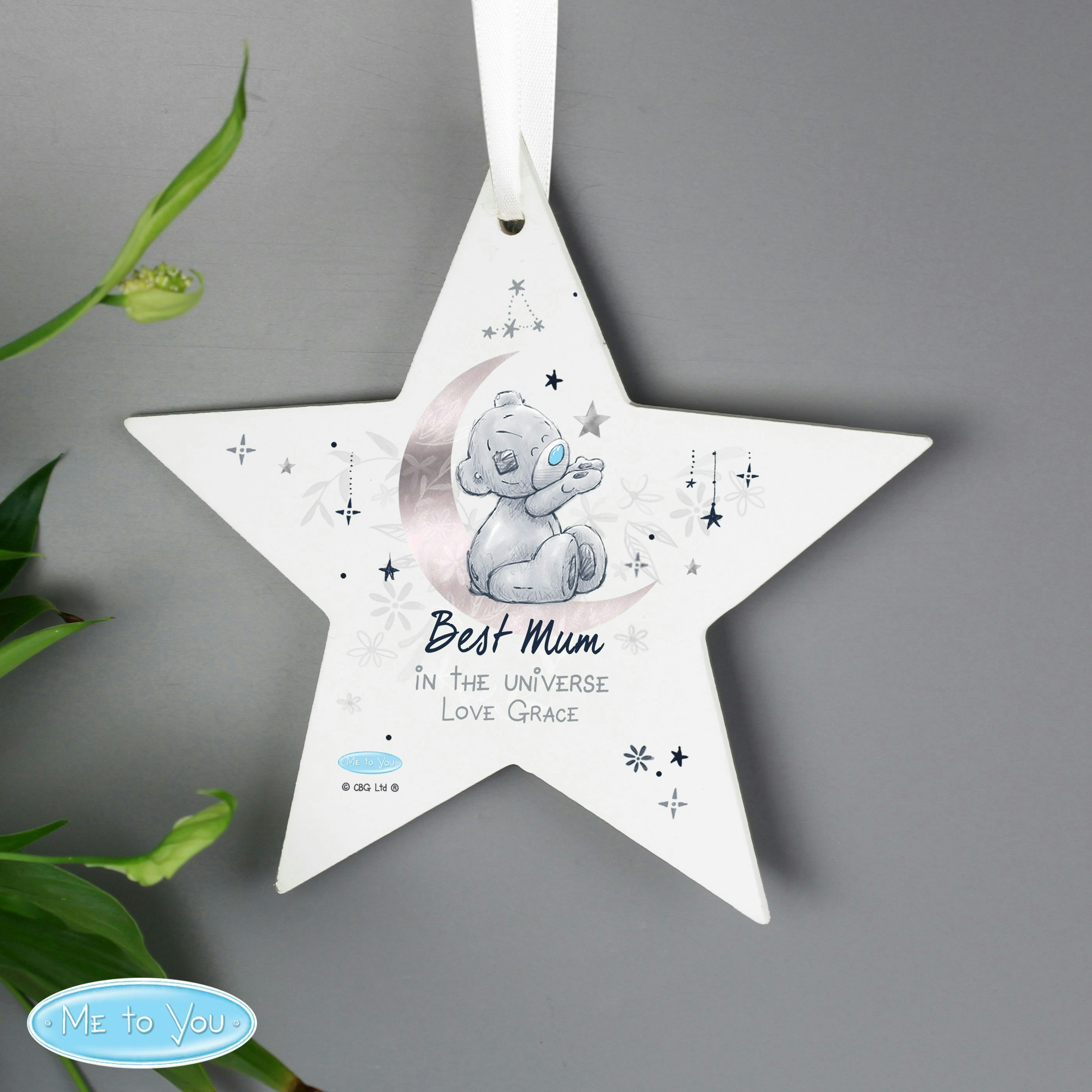 Rackhams Personalised Moon & Stars Me To You Wooden Star Decoration