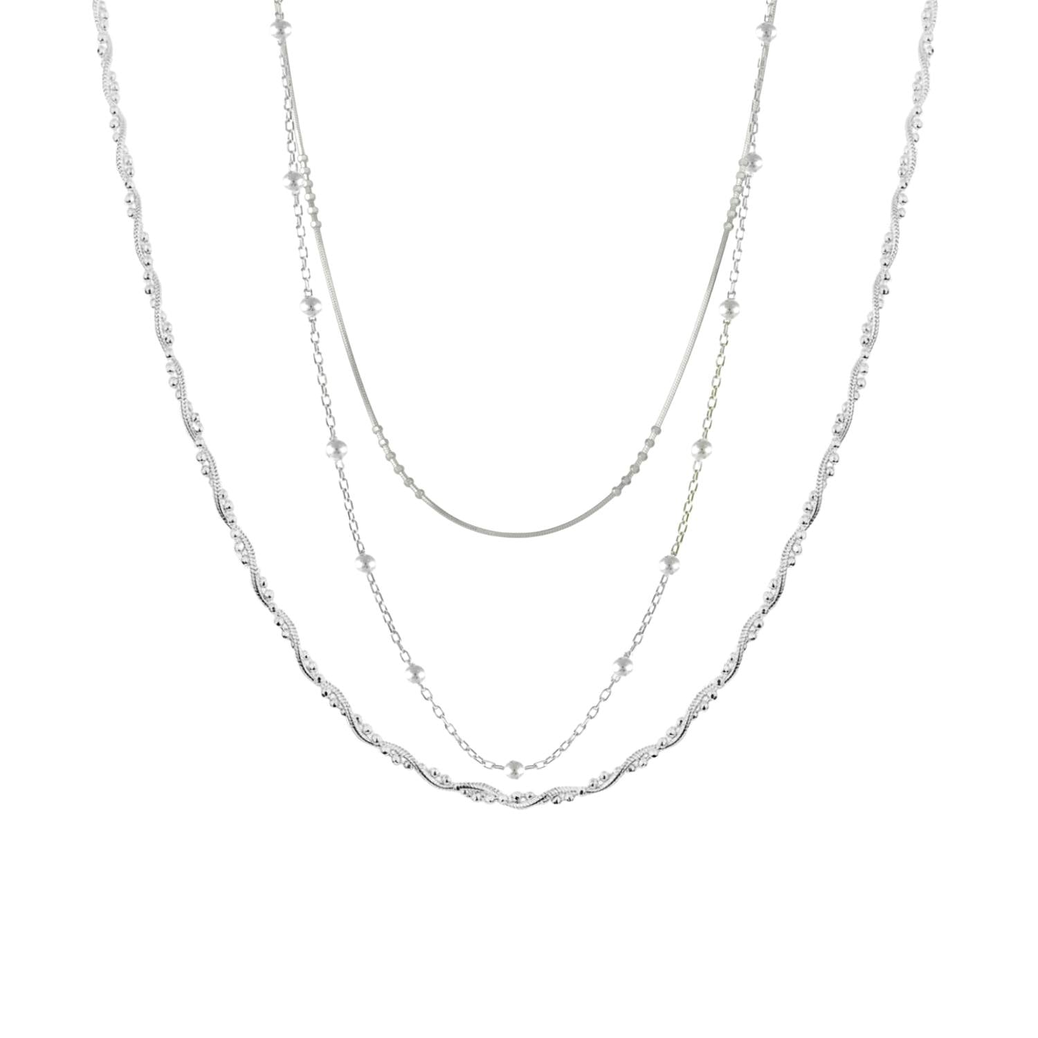 Spero London Silver Twisted And Beaded Chains Sterling Layering Necklace Set