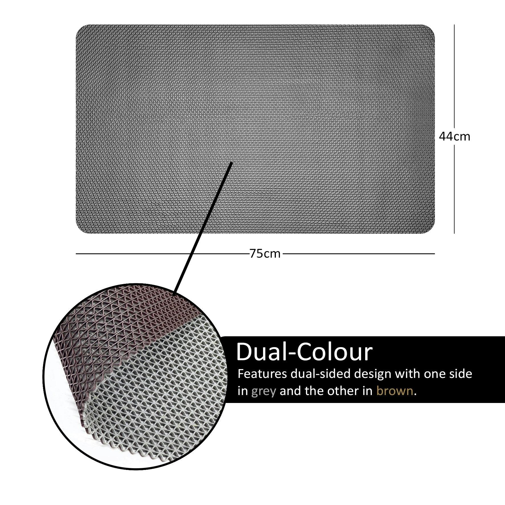 Rackhams Grey/Brown Reversible Dual-Colour Pvc Shower Bathroom Anti Slip Mat - 75X44cm