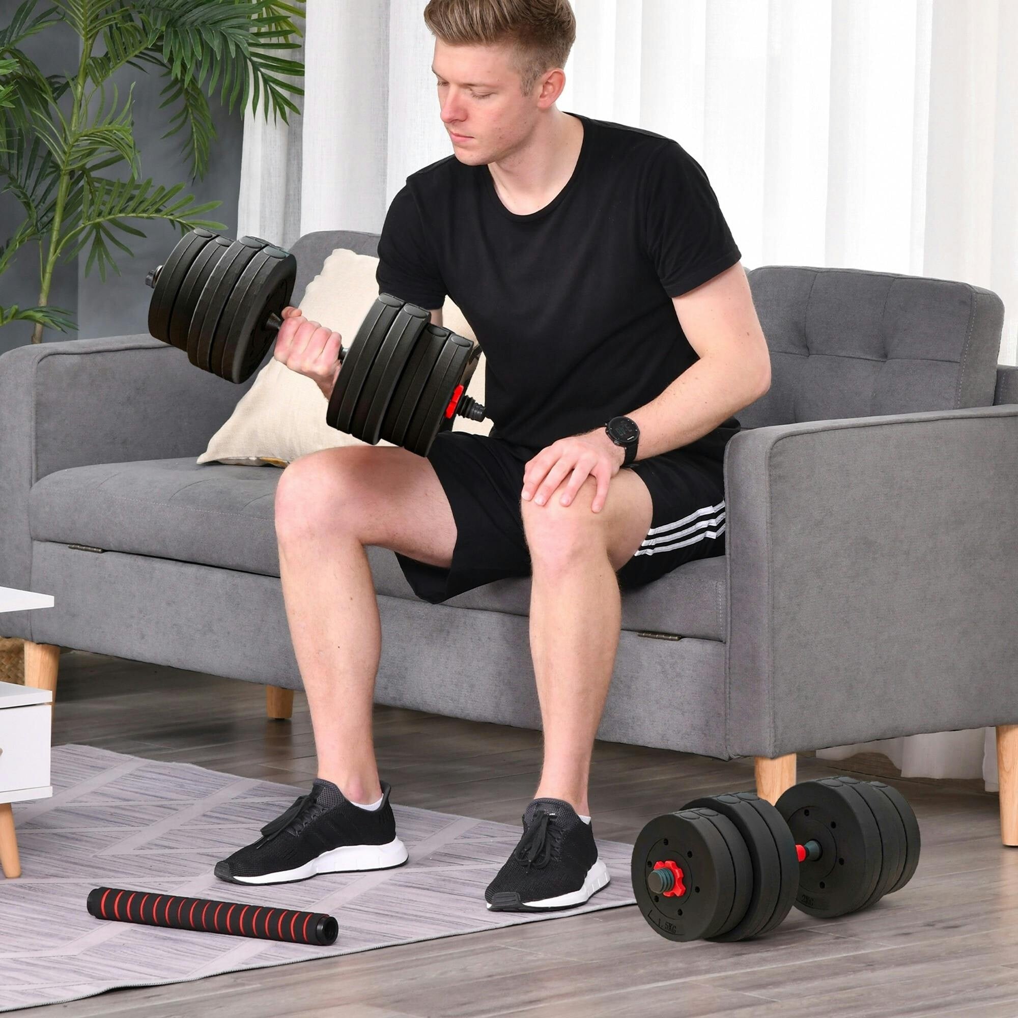 Homcom 30Kg Adjustable 2 In 1 Barbell Dumbbells Weight Set For Body Fitness
